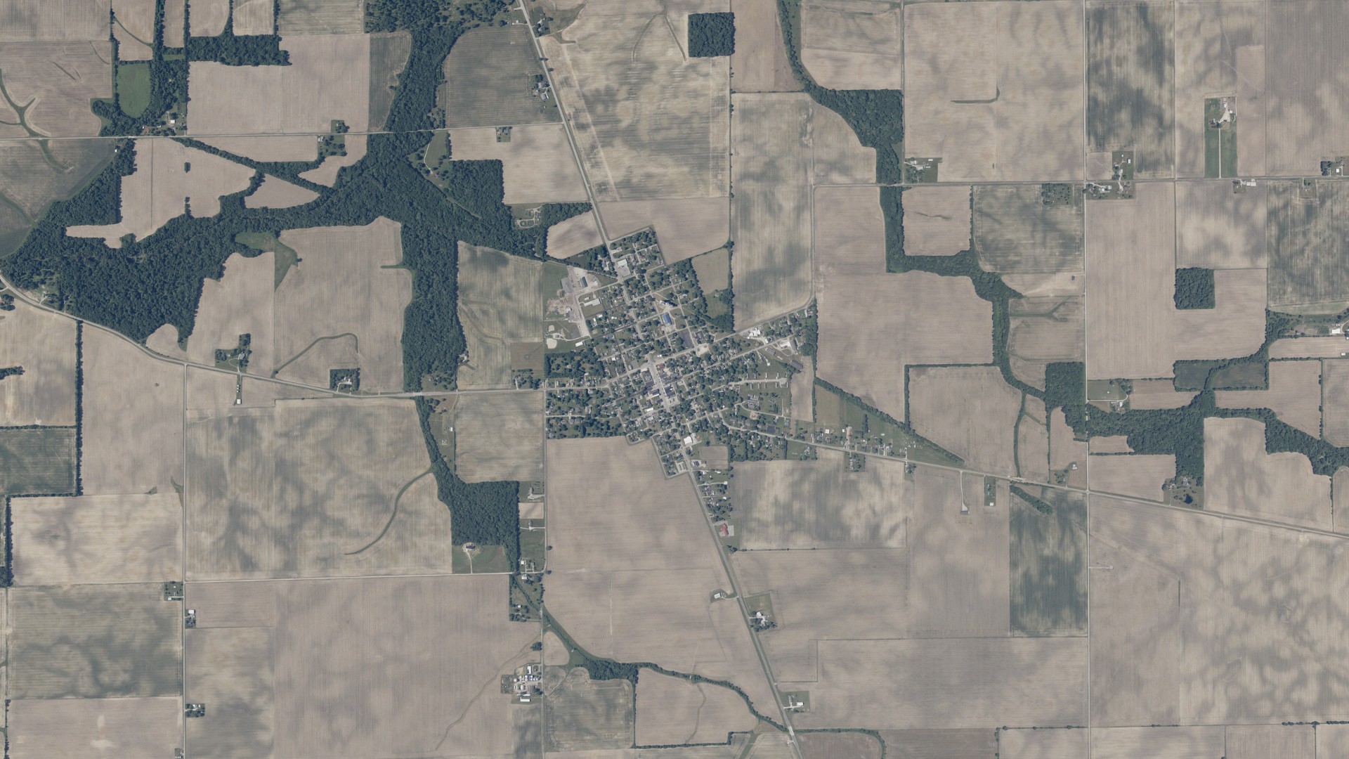 Aerial view of land around Kirklin, Indiana