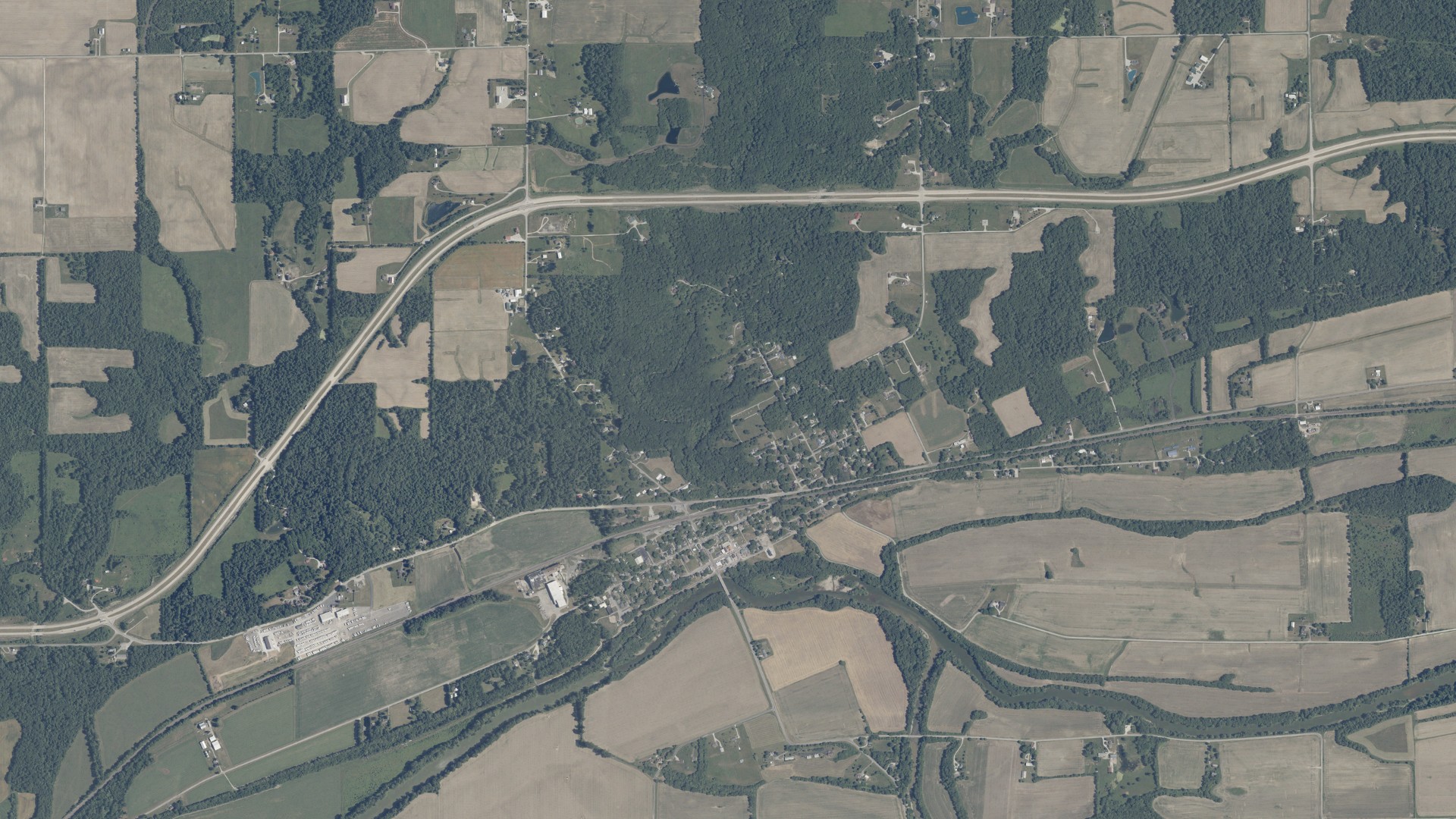 Aerial view of land around Lagro, Indiana
