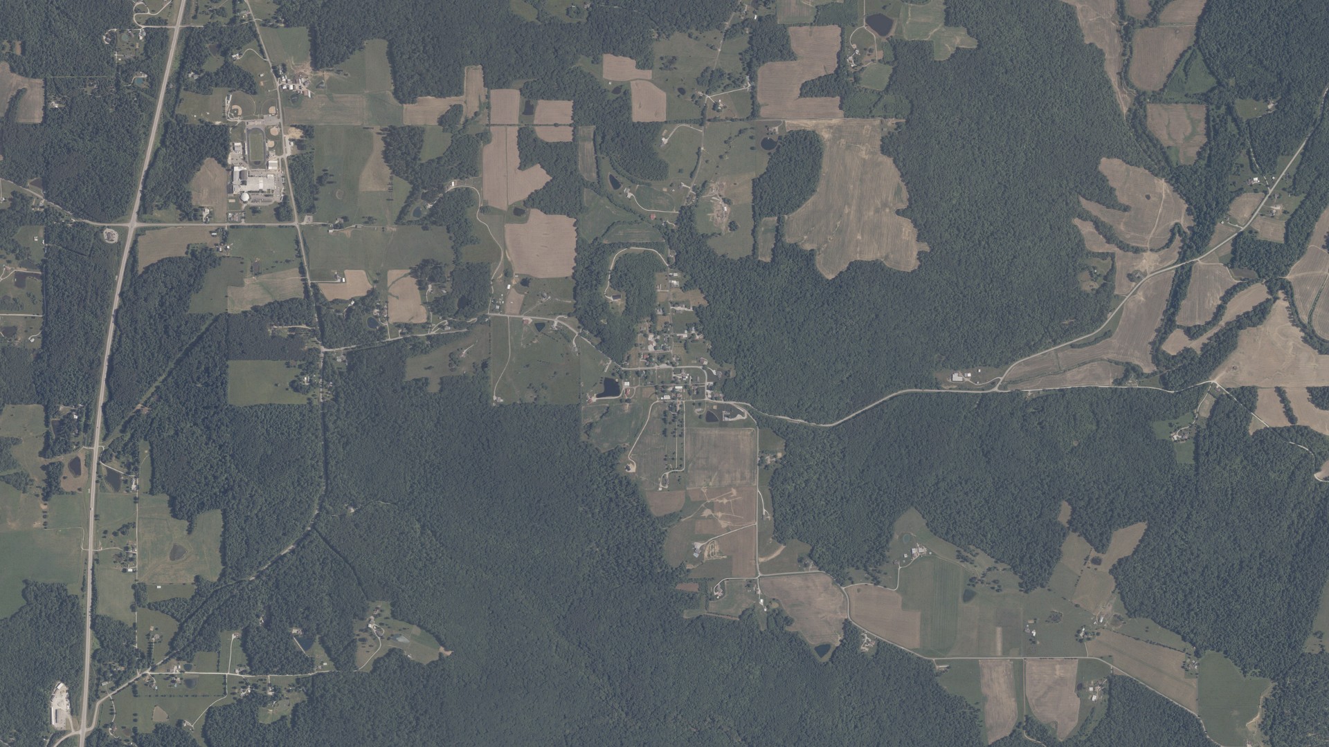 Aerial view of land around Leopold, Indiana