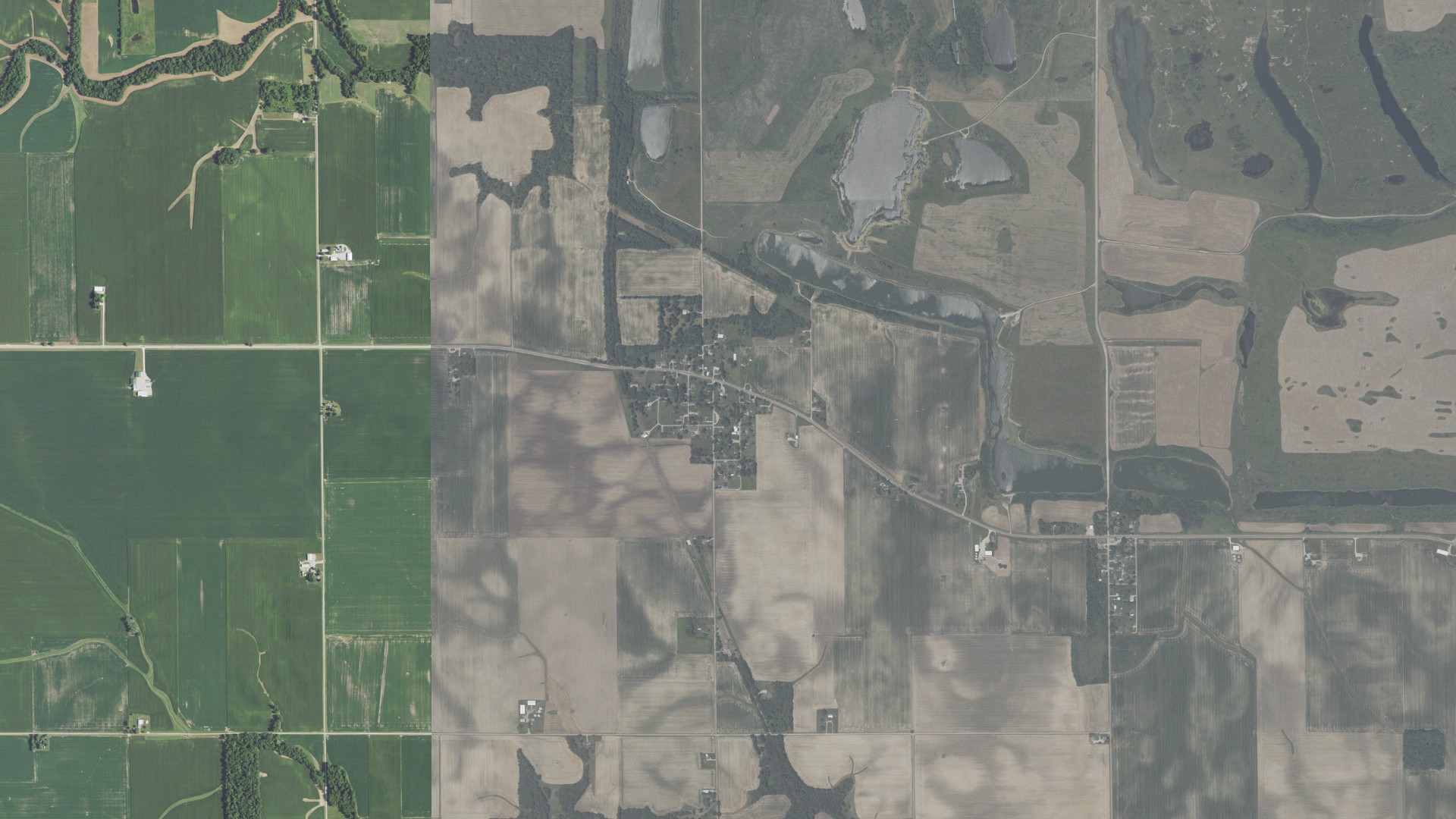 Natural-color aerial photograph of land around Libertyville, Indiana
