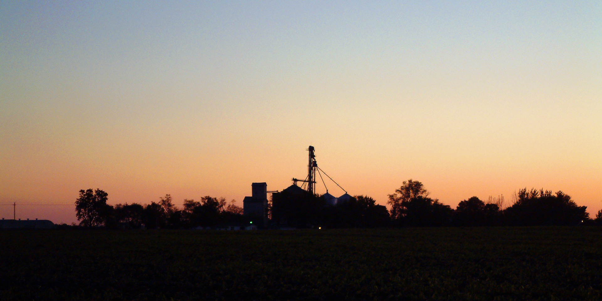 Looking southwest toward the town of Marshfield, Indiana at dusk.