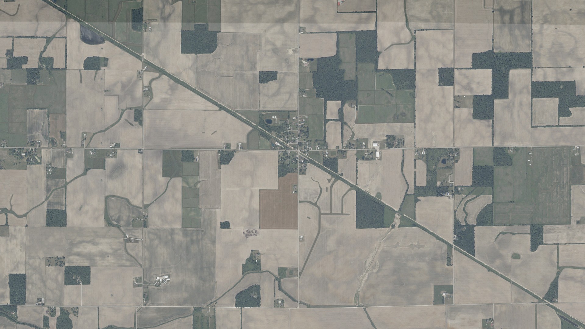 Aerial view of land around Millgrove, Indiana