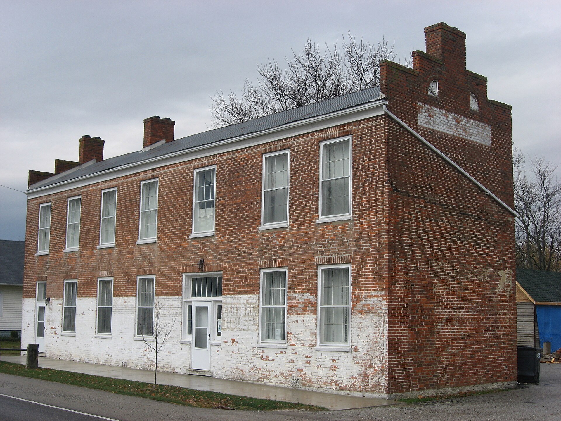 Front and eastern end of the Central House, located along the northern side of State Road 229 on the public square in Napoleon, Indiana, United States.
