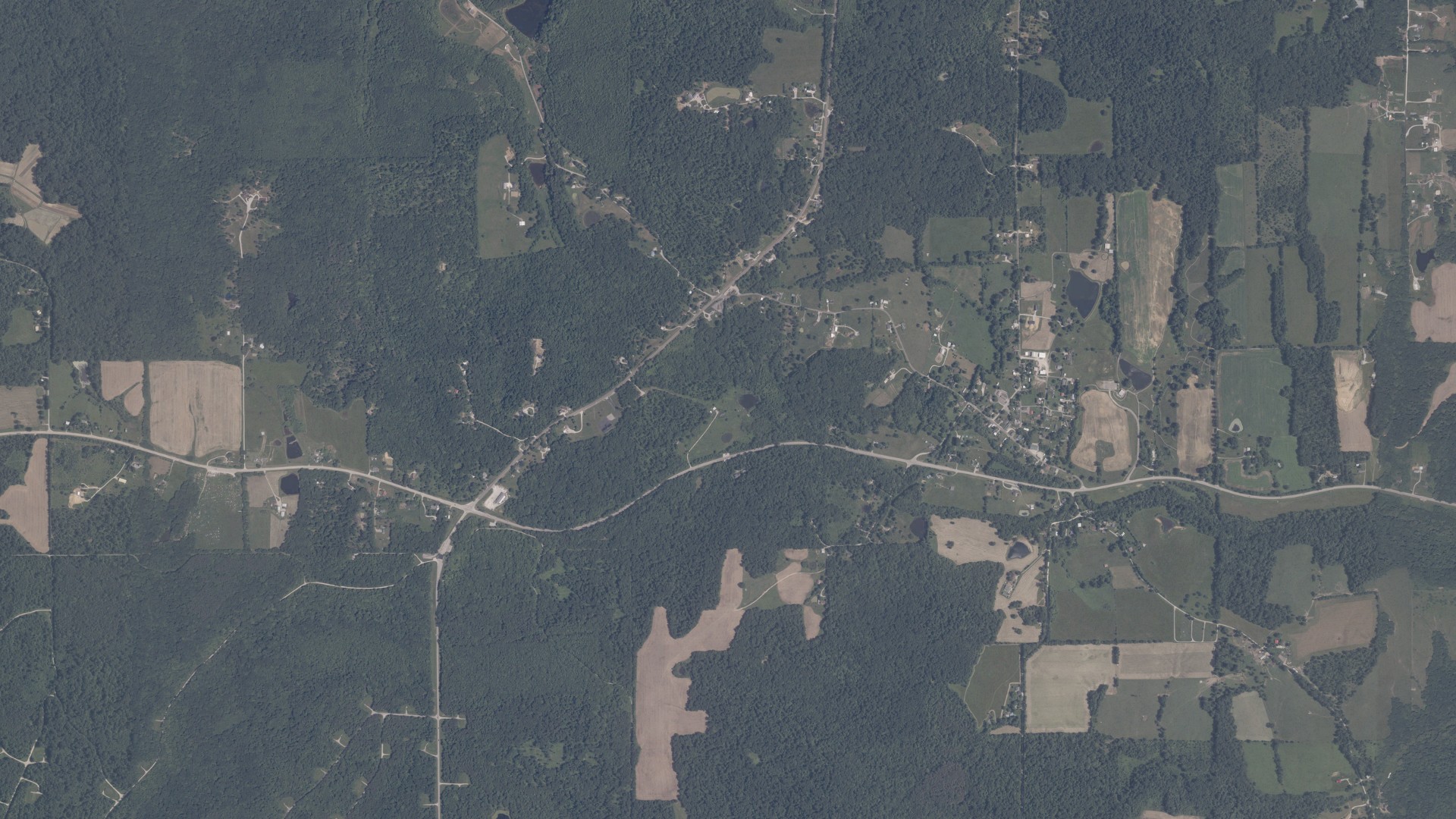 Natural-color aerial photograph of land around Owensburg, Indiana