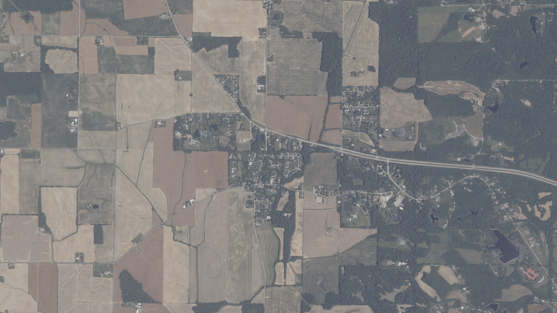 Natural-color aerial photograph of land around Parkers Settlement, Indiana