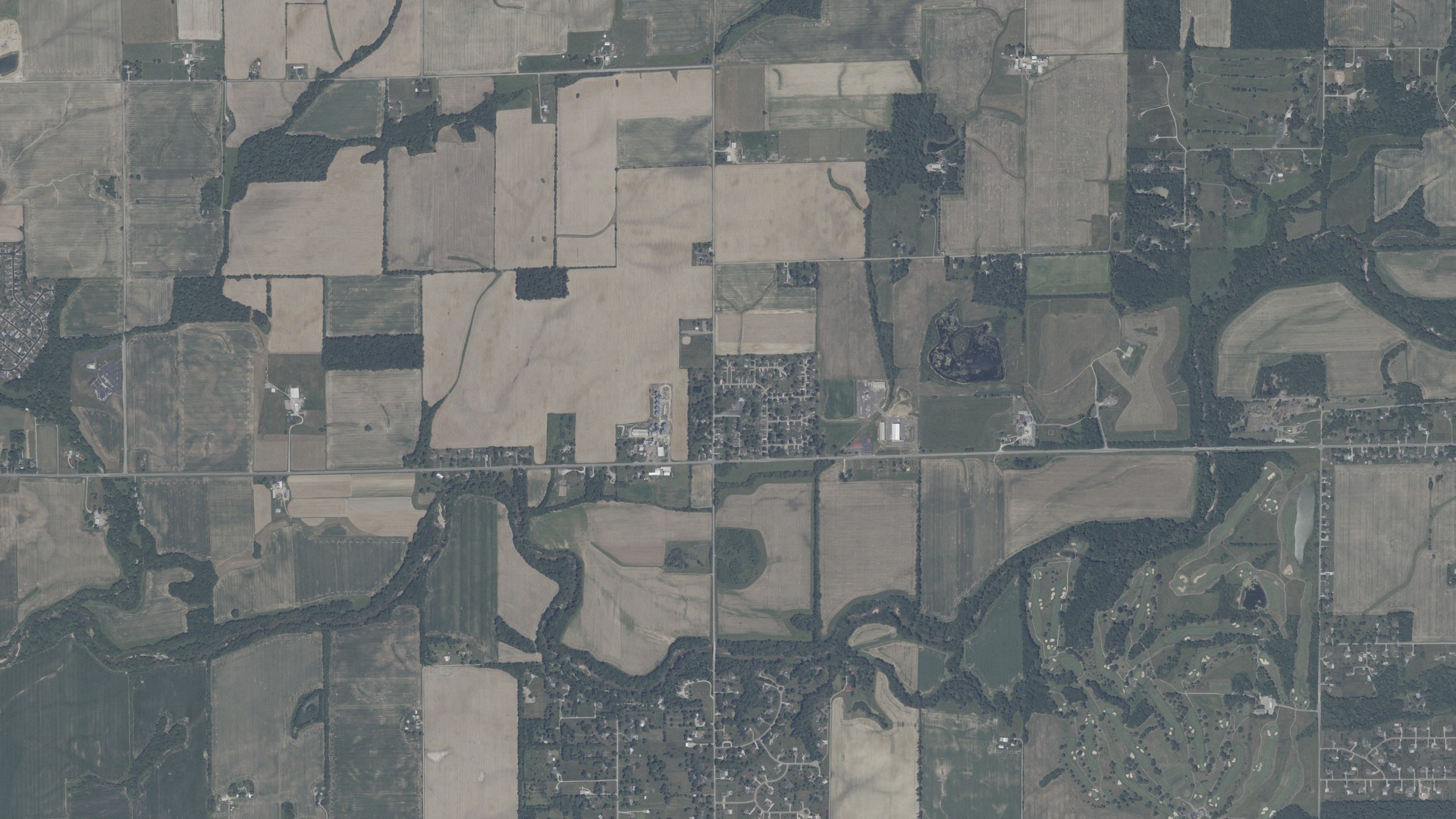 Natural-color aerial photograph of land around Petersville, Indiana