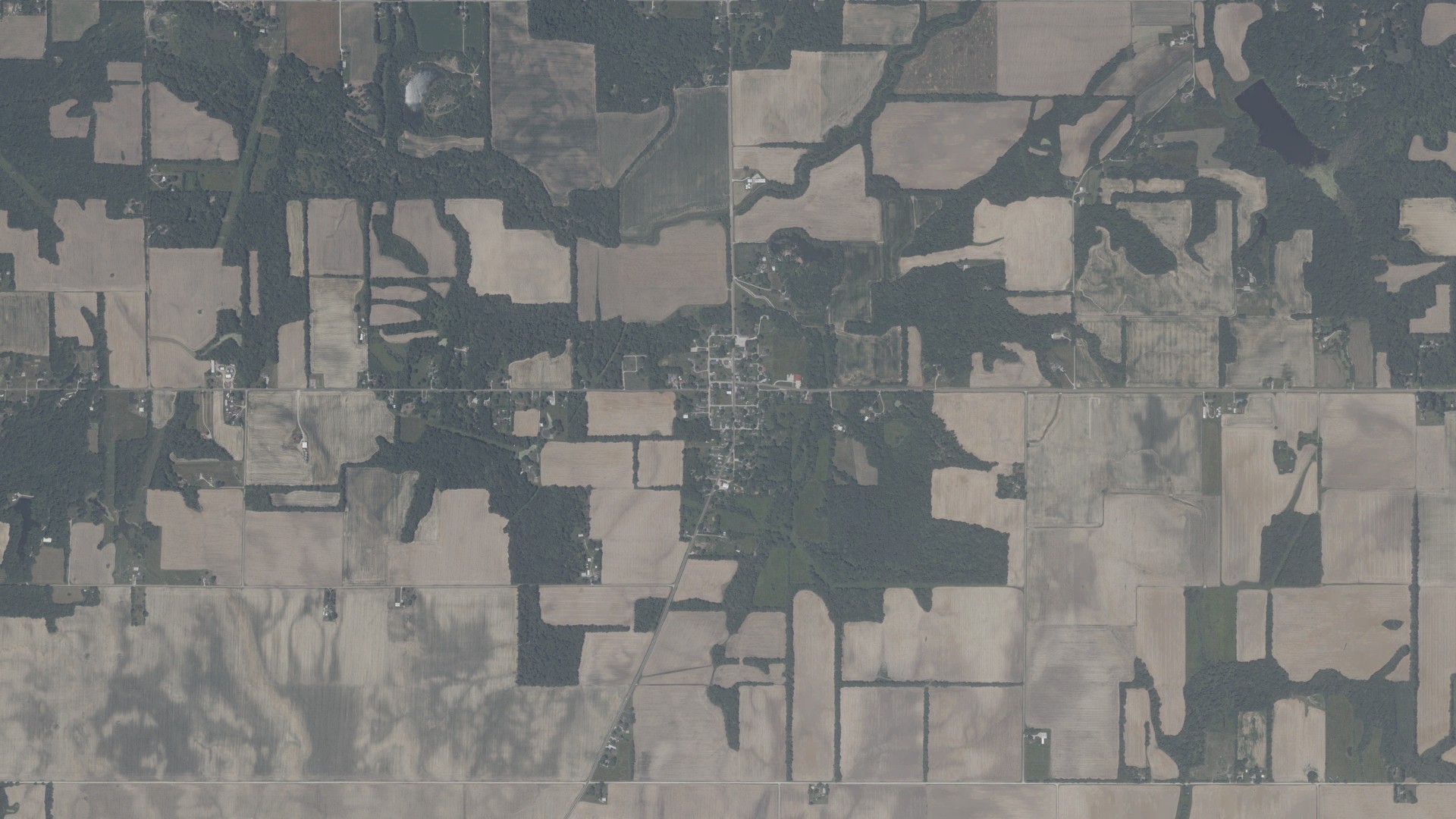 Natural-color aerial photograph of land around Prairie Creek, Indiana