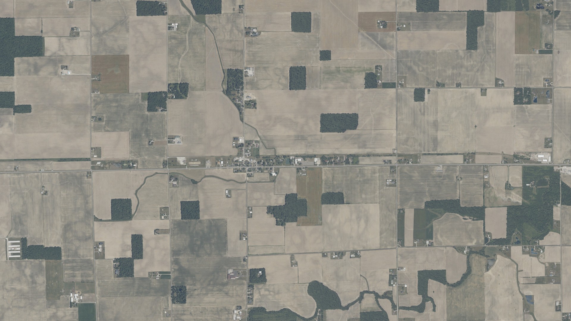 Aerial view of land around Preble, Indiana