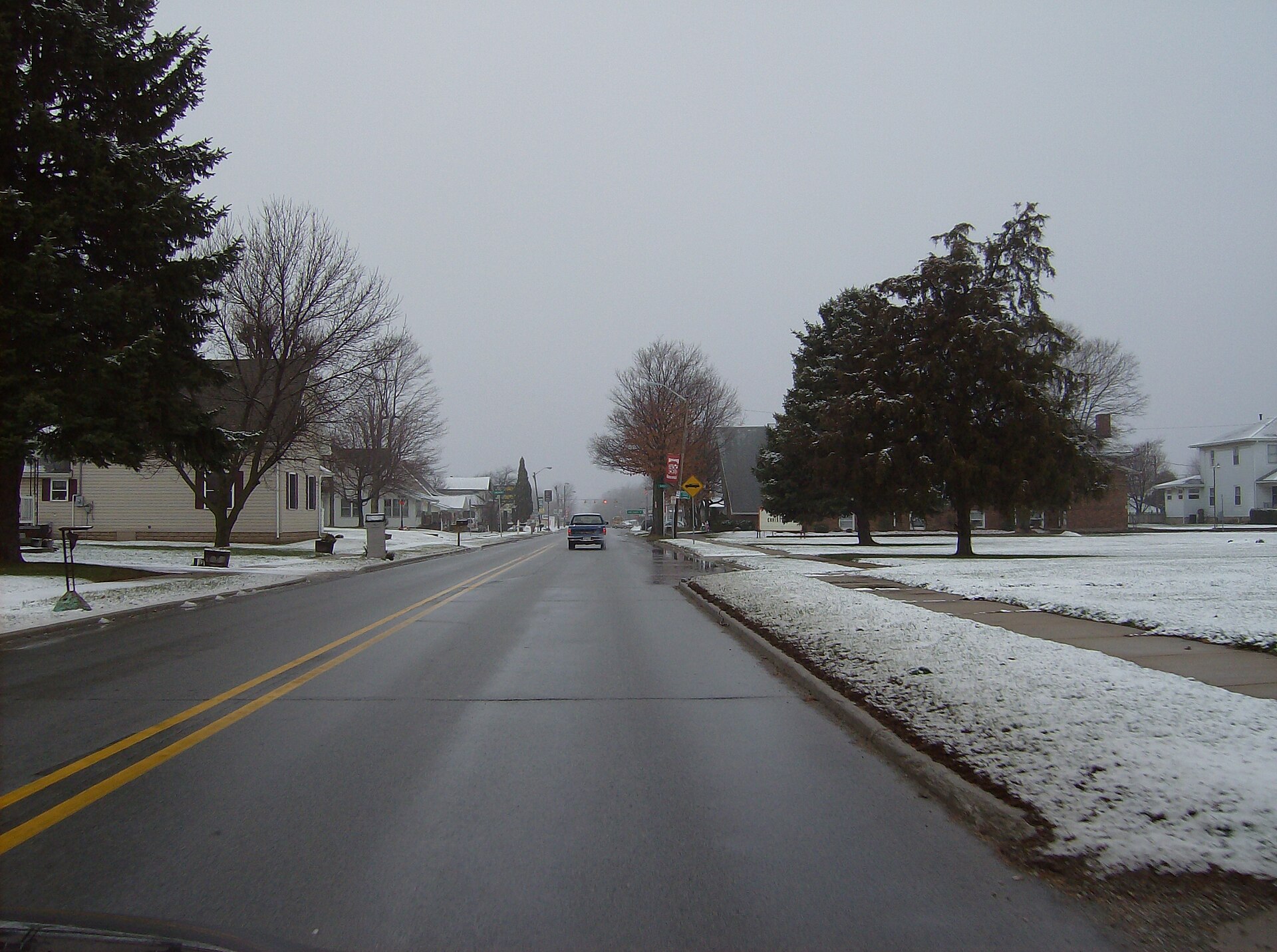 Along westbound Main Street (State Road 26) in central Russiaville, a town in southwestern Howard County, Indiana, United States.