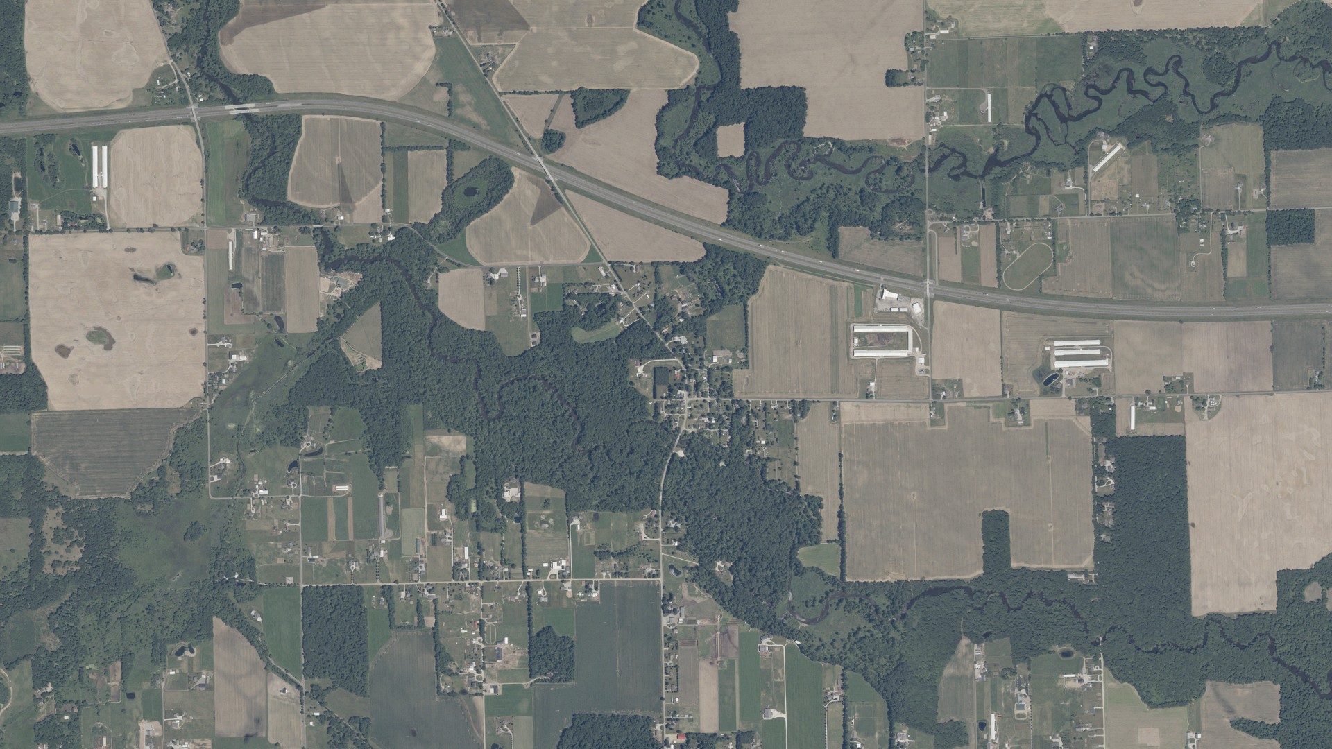 Aerial view of land around Scott, Indiana