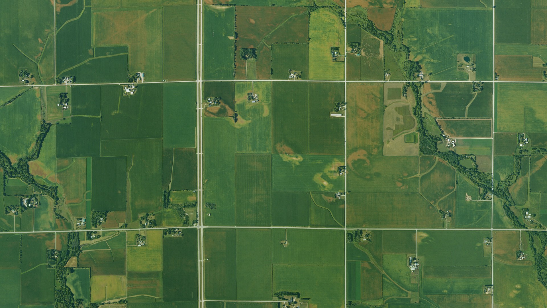 Natural-color aerial photograph of land around Bremer County, Iowa