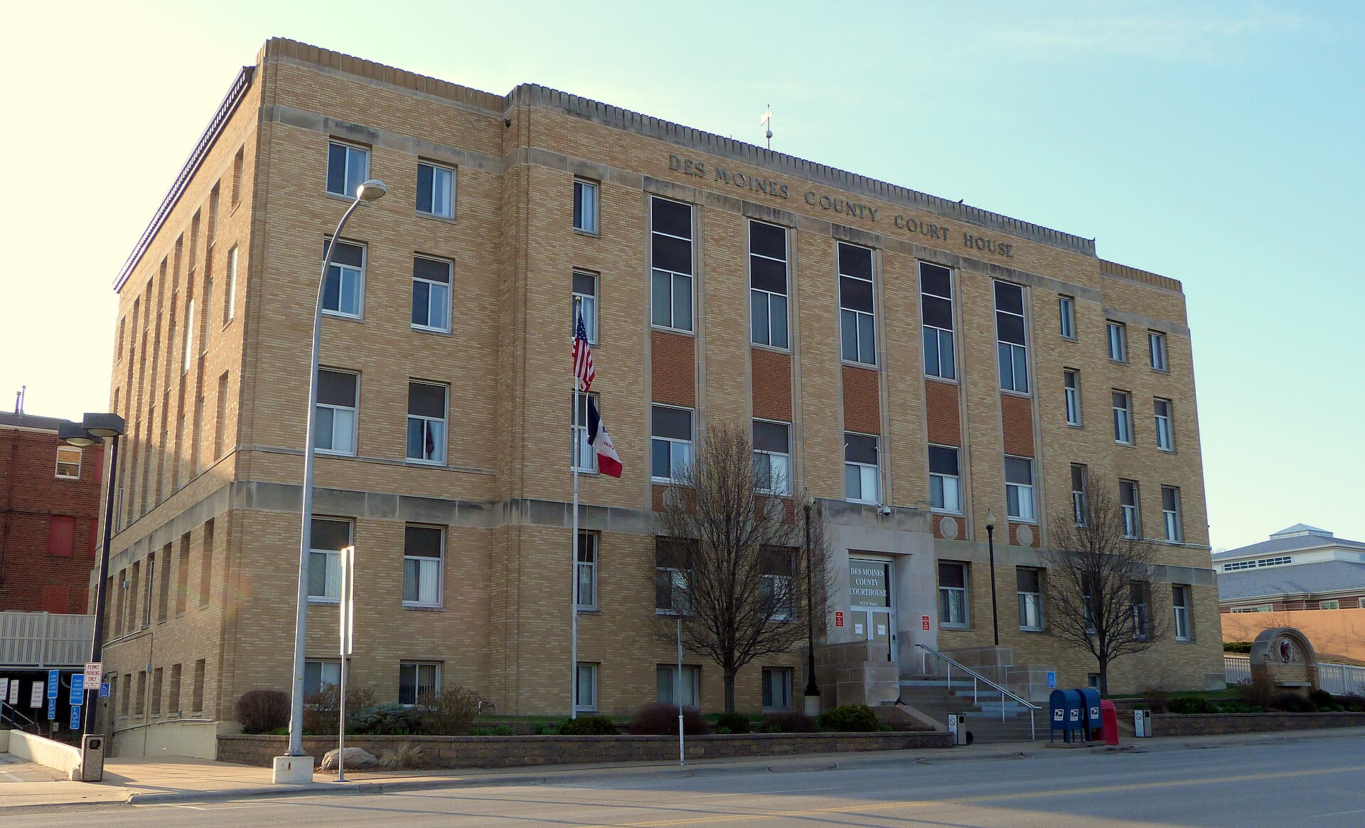The historic Des Moines County Courthouse (built 1940), located at 513 North Main Street in Burlington, Iowa, United States, is listed on the US National Register of Historic Places.