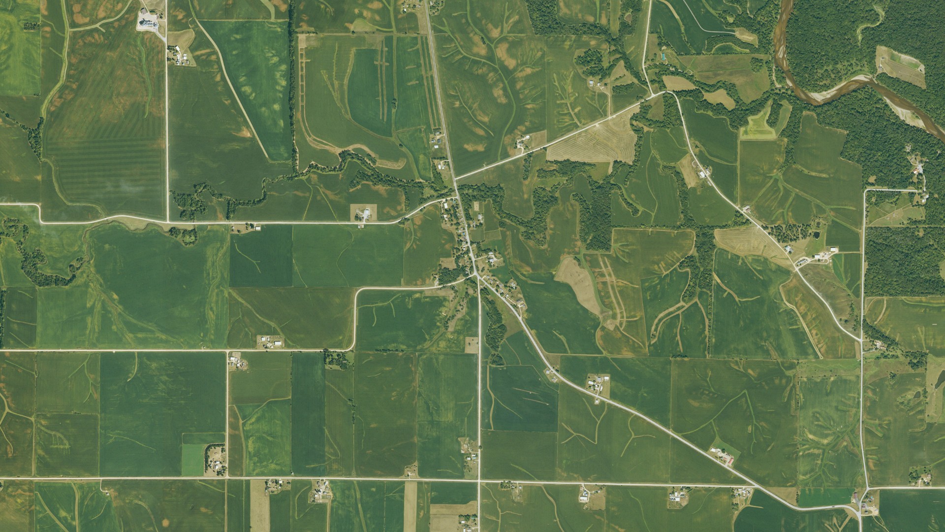 Natural-color aerial photograph of land around Big Rock, Iowa