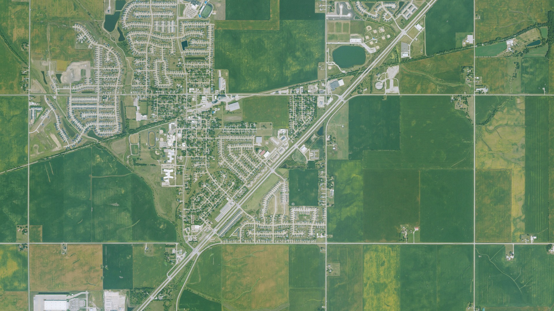 Natural-color aerial photograph of land around Bondurant, Iowa