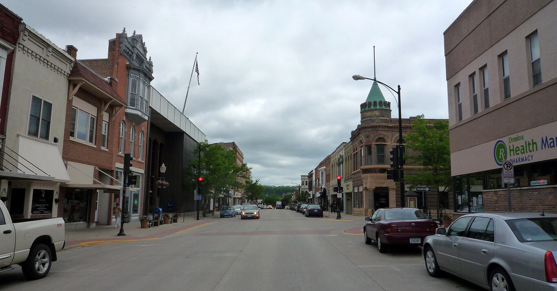 Water Street, downtown Decorah, Iowa, USA.