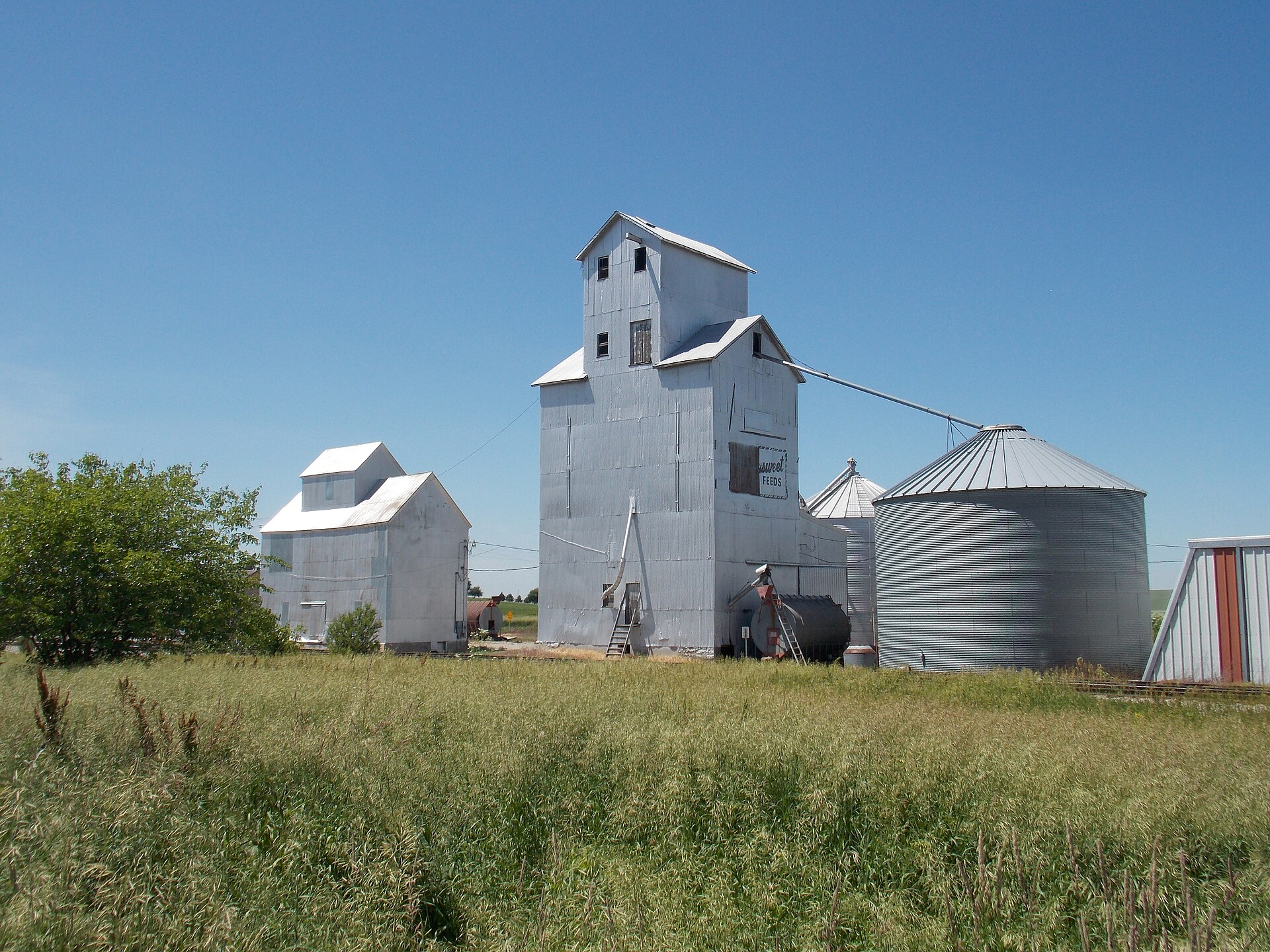 Grain bins along the Iowa Interstate railroad tracks in Downey, Iowa.
