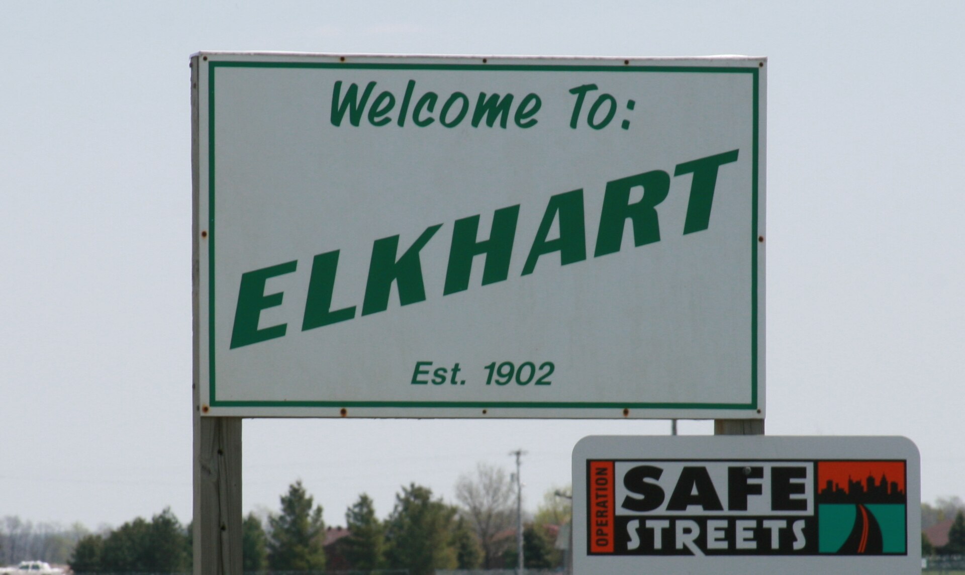 Welcome sign for Elkhart, Iowa