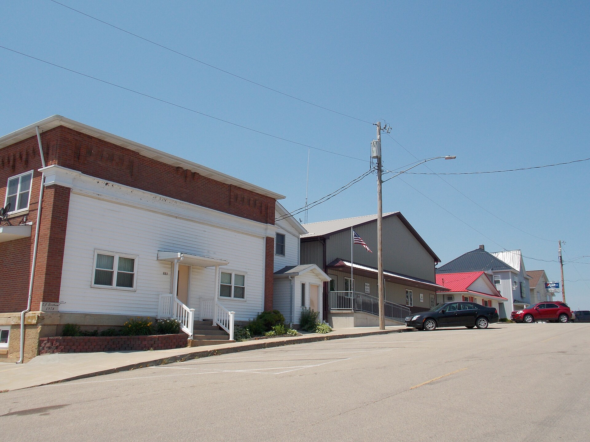 Part of the small commercial area in Holy Cross, Iowa.