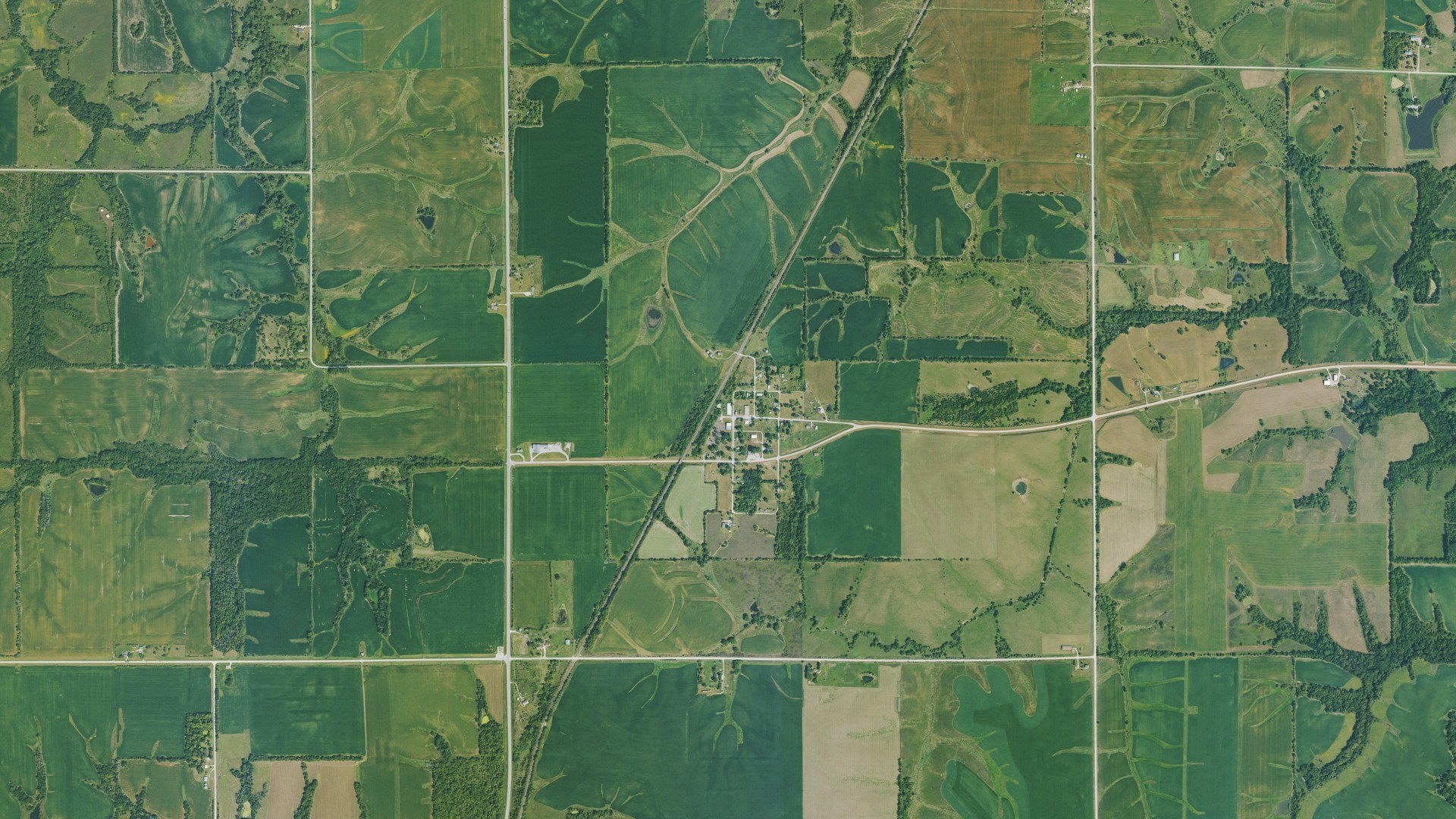 Natural-color aerial photograph of land around Millerton, Iowa