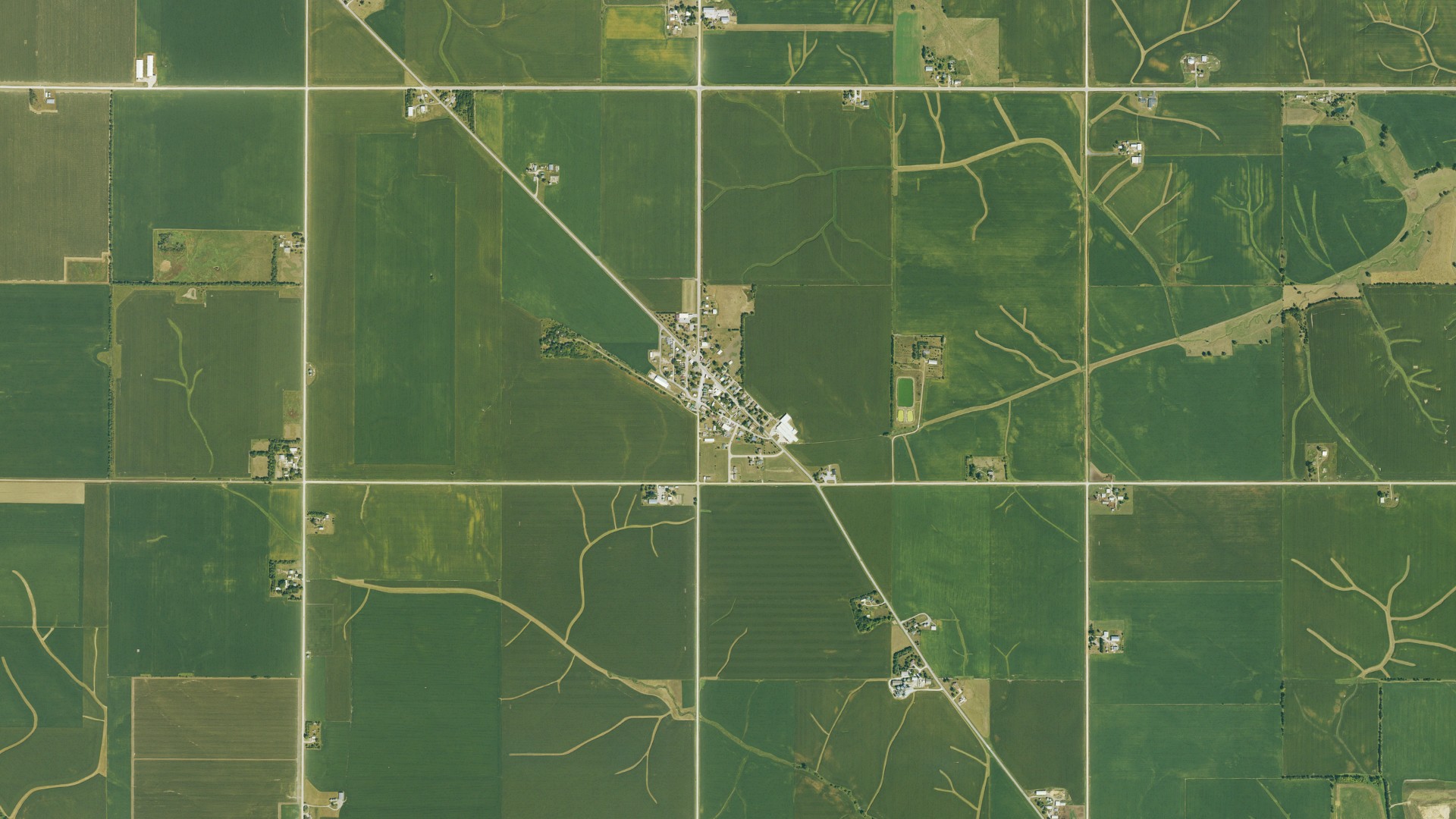 Natural-color aerial photograph of land around New Liberty, Iowa