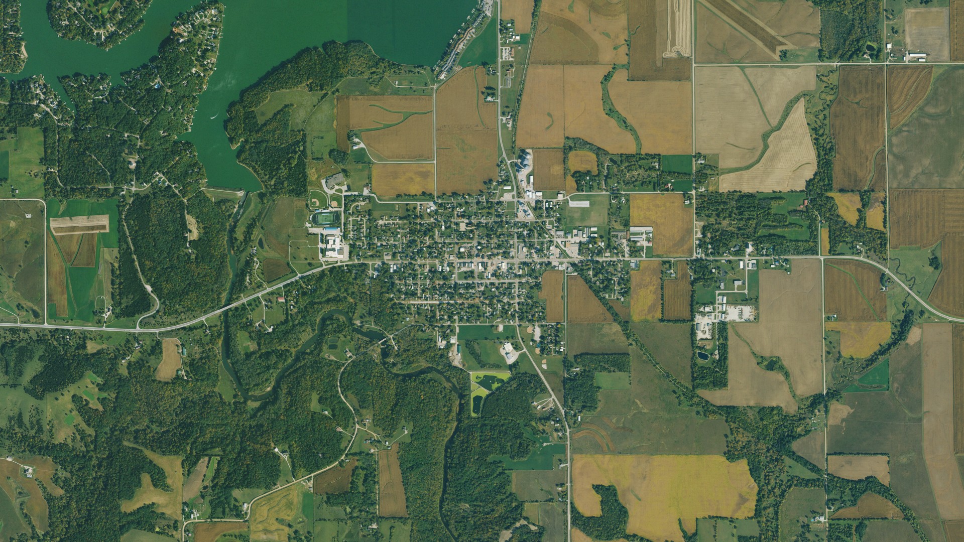 Natural-color aerial photograph of land around Panora, Iowa