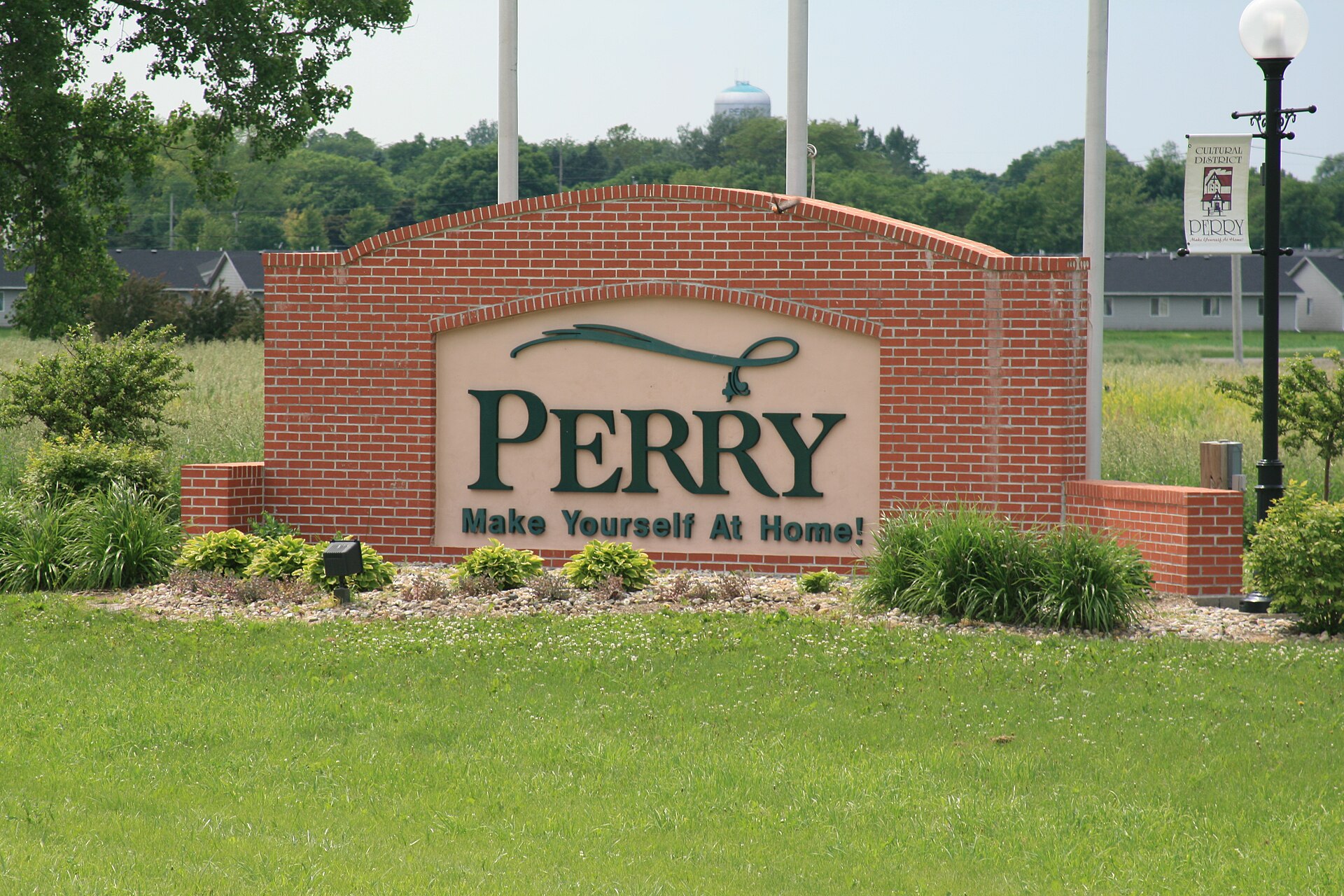 Welcome sign for Perry, Iowa