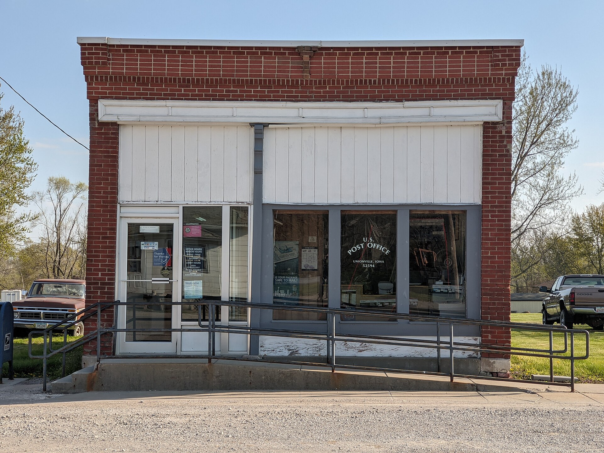 Unionville Iowa Post Office. Photo taken on April 24, 2021