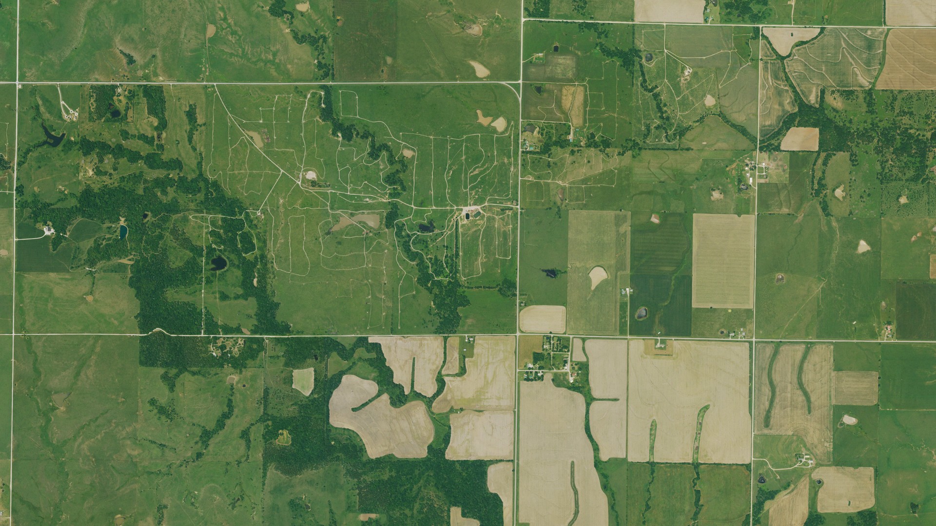 Aerial view of land around Lincoln, Kansas