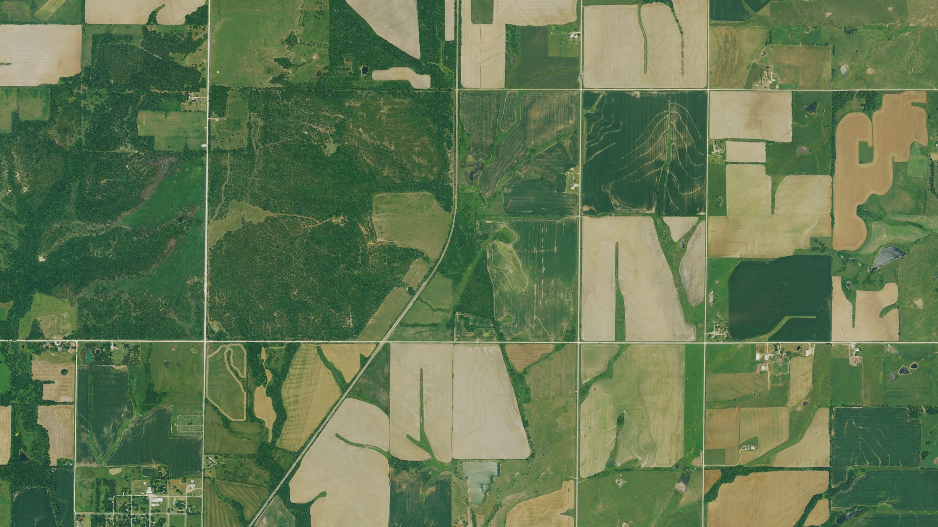 Aerial view of land around Rich, Kansas