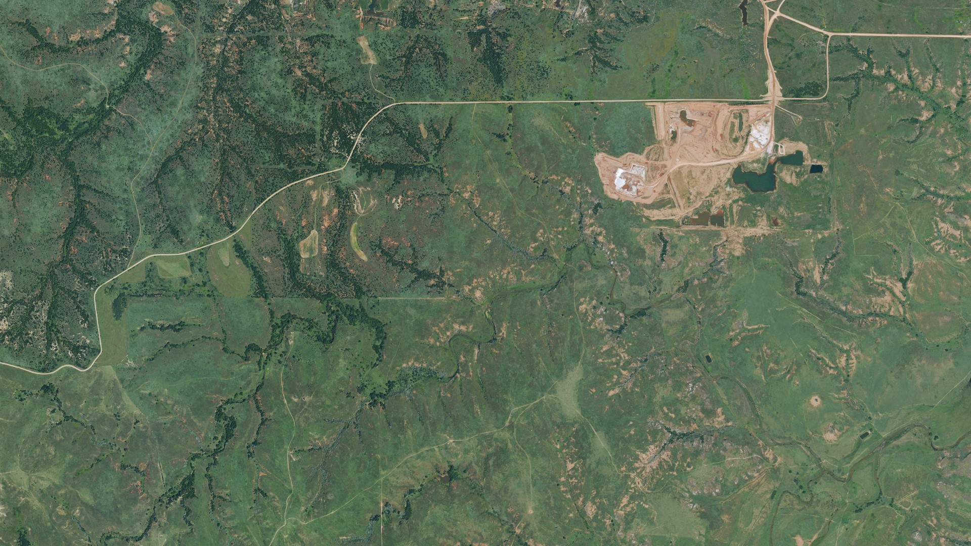 Aerial view of land around Sun City, Kansas
