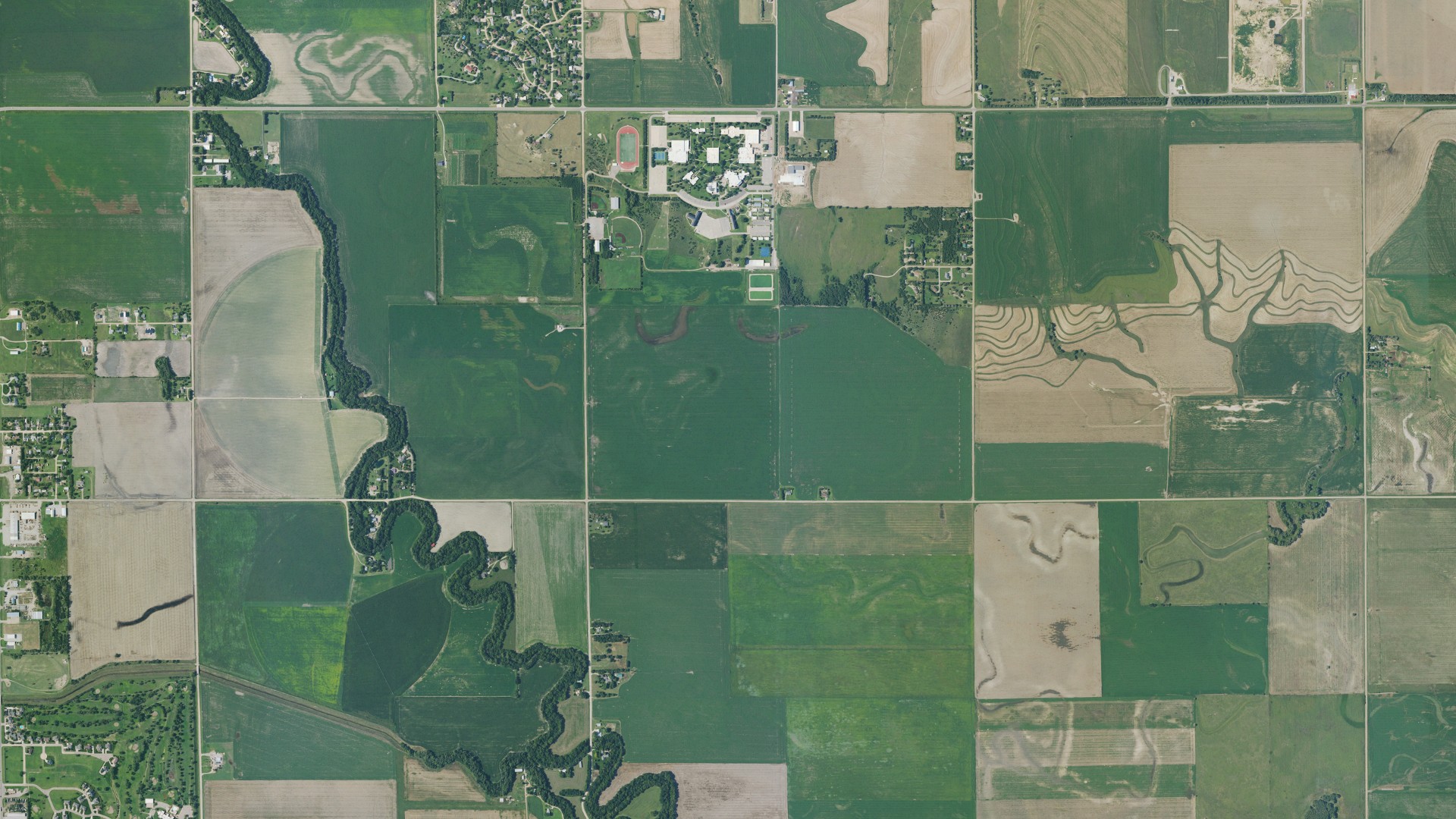 Aerial view of land around Great Bend, Kansas
