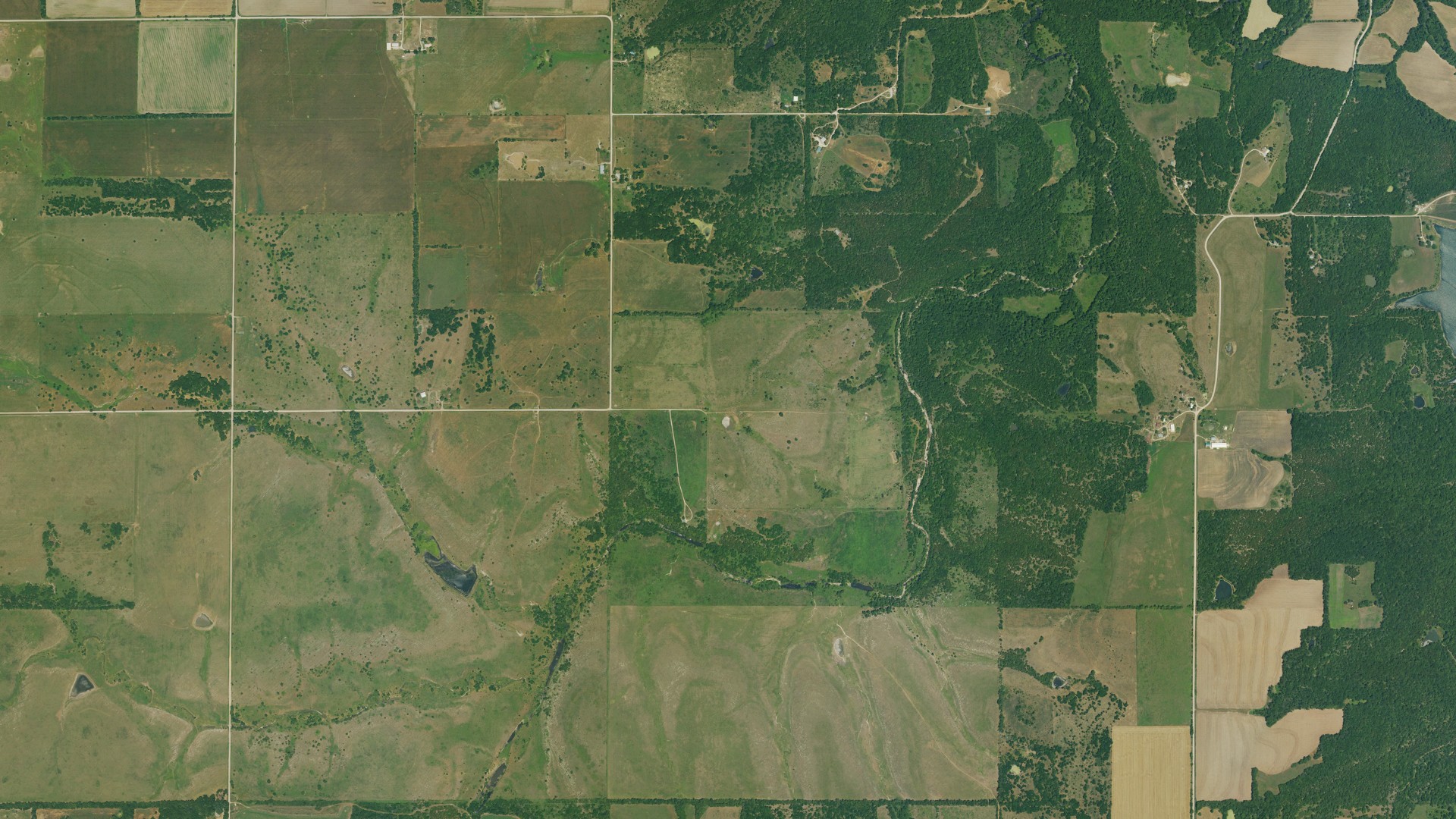 Aerial view of land around Franklin, Kansas