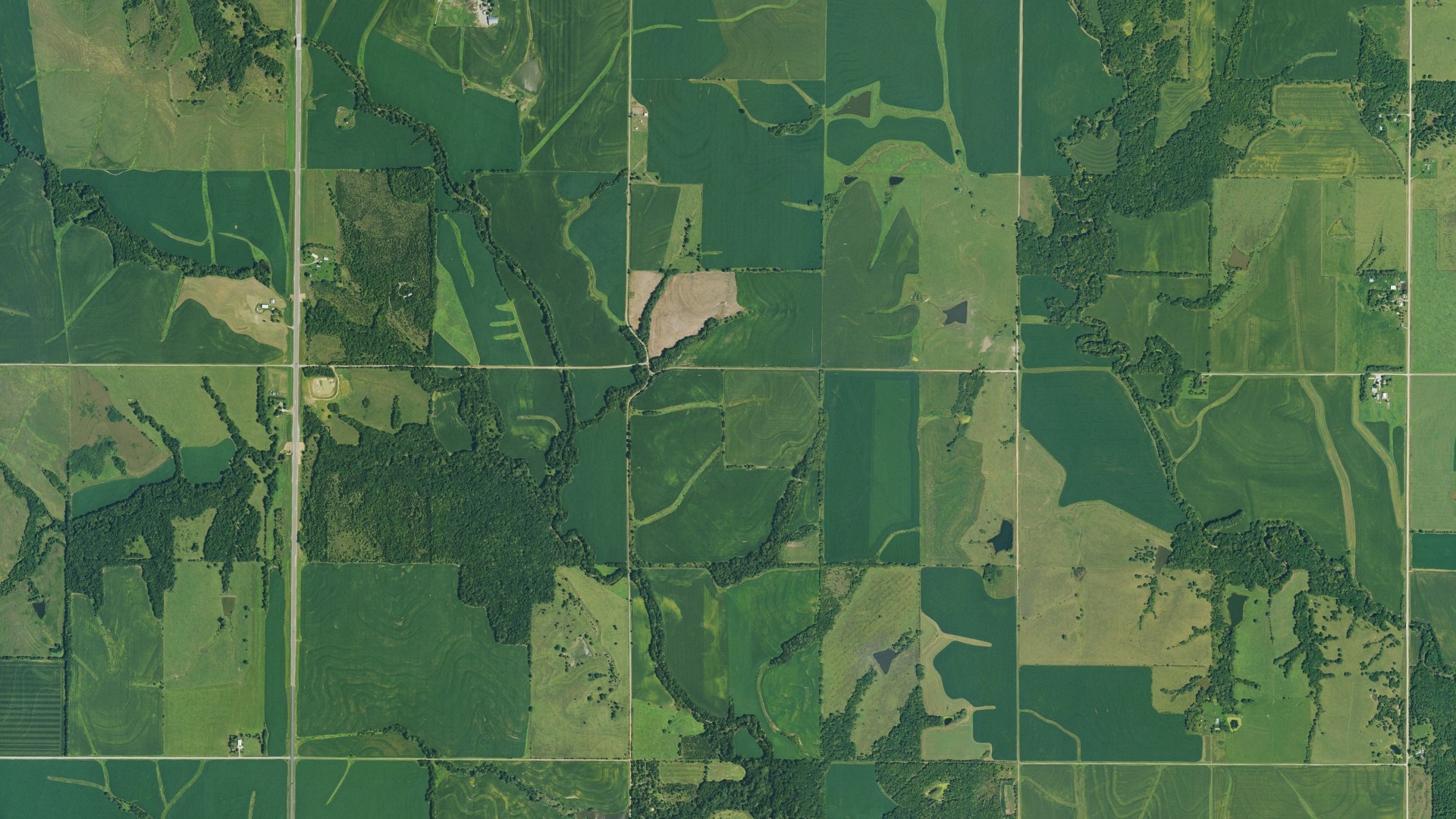 Aerial view of land around Powhattan, Kansas