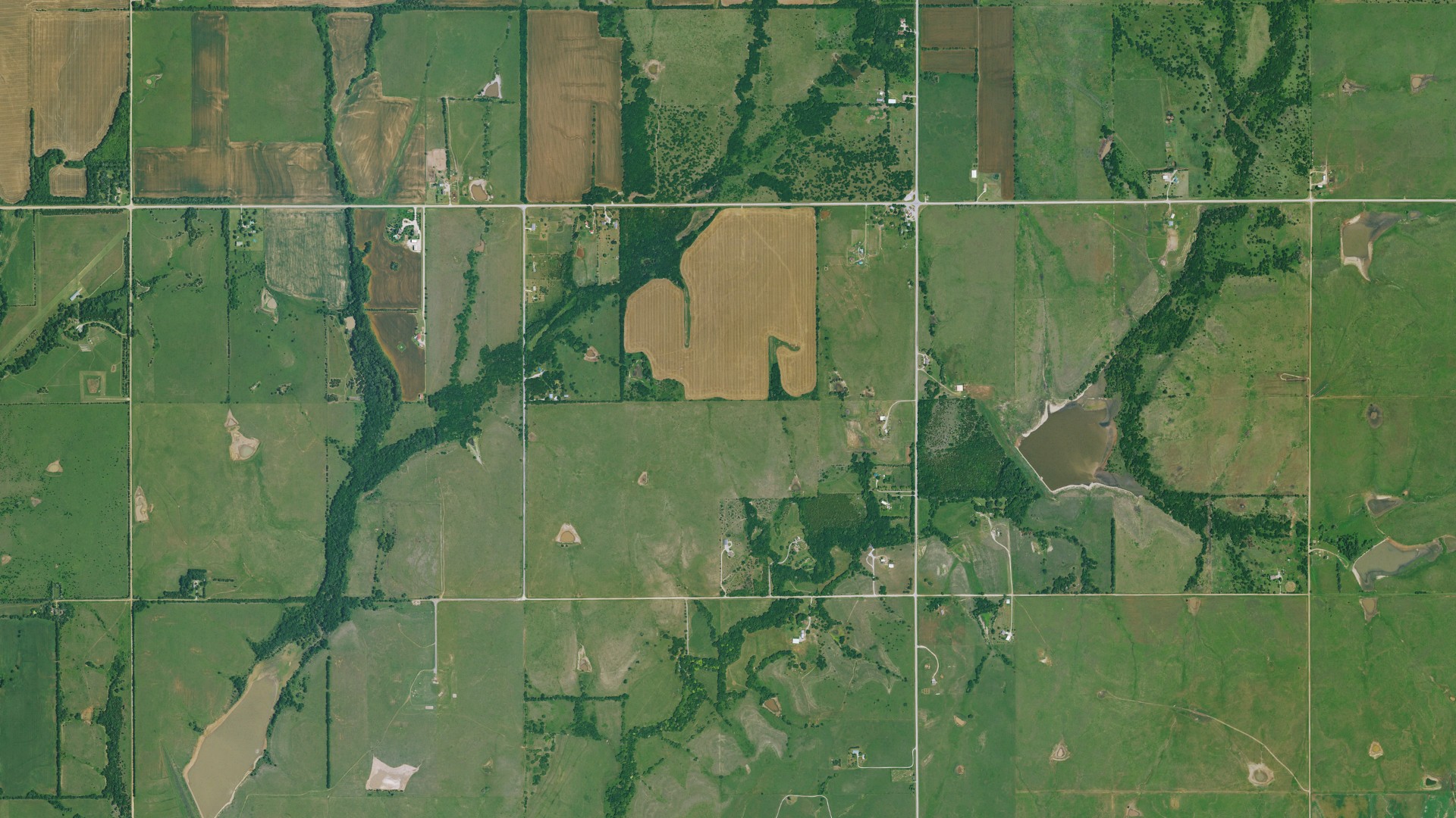 Aerial view of land around Rock Creek, Kansas