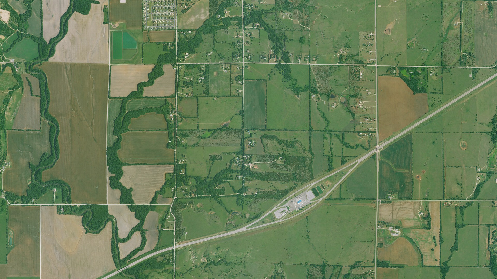 Aerial view of land around Towanda, Kansas