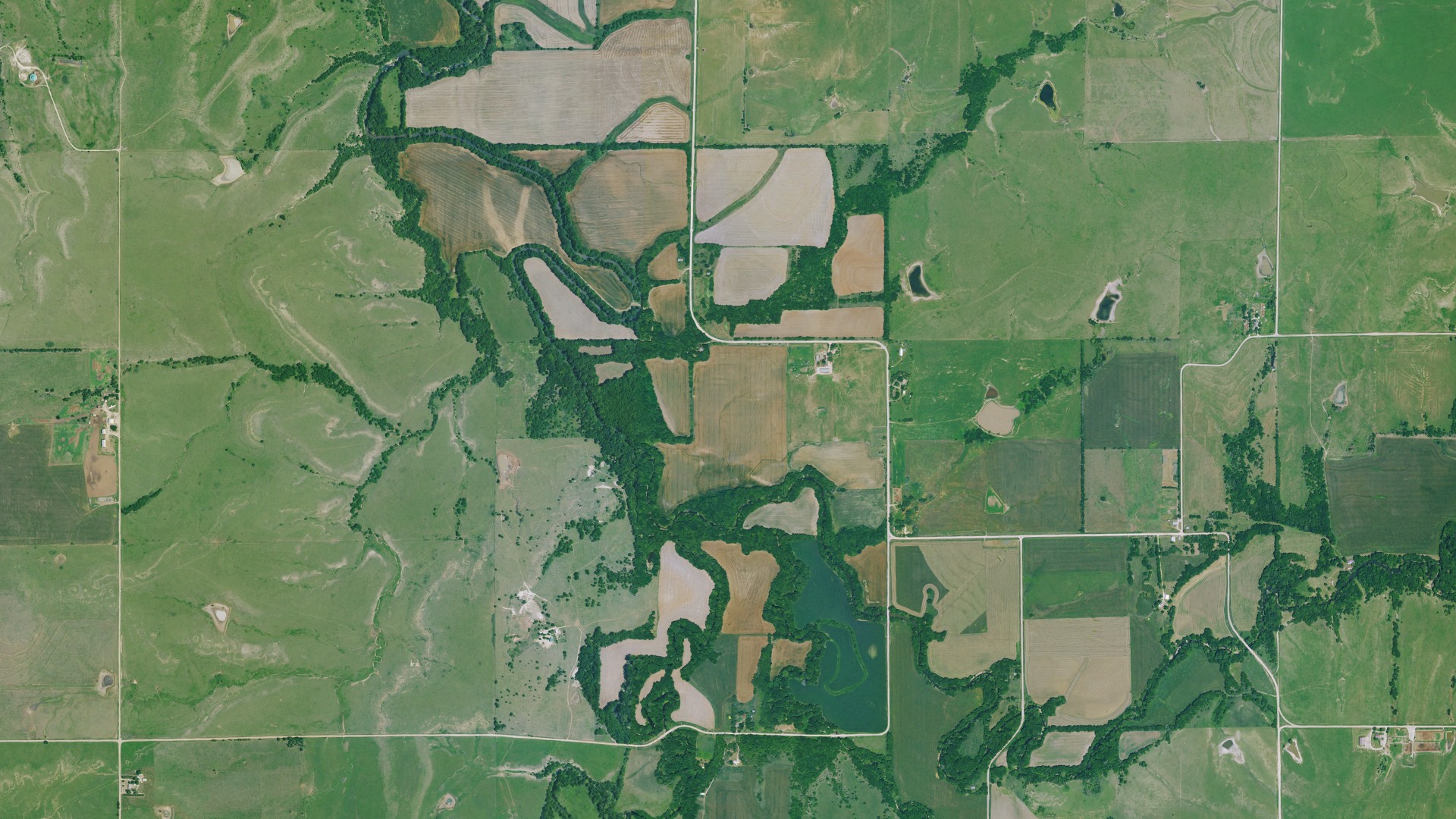 Aerial view of land around Cedar, Kansas