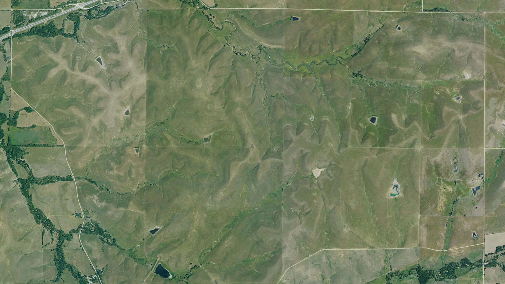 Aerial view of land around Matfield, Kansas