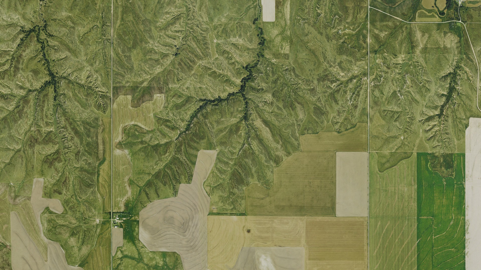 Aerial view of land around Cleveland Run, Kansas