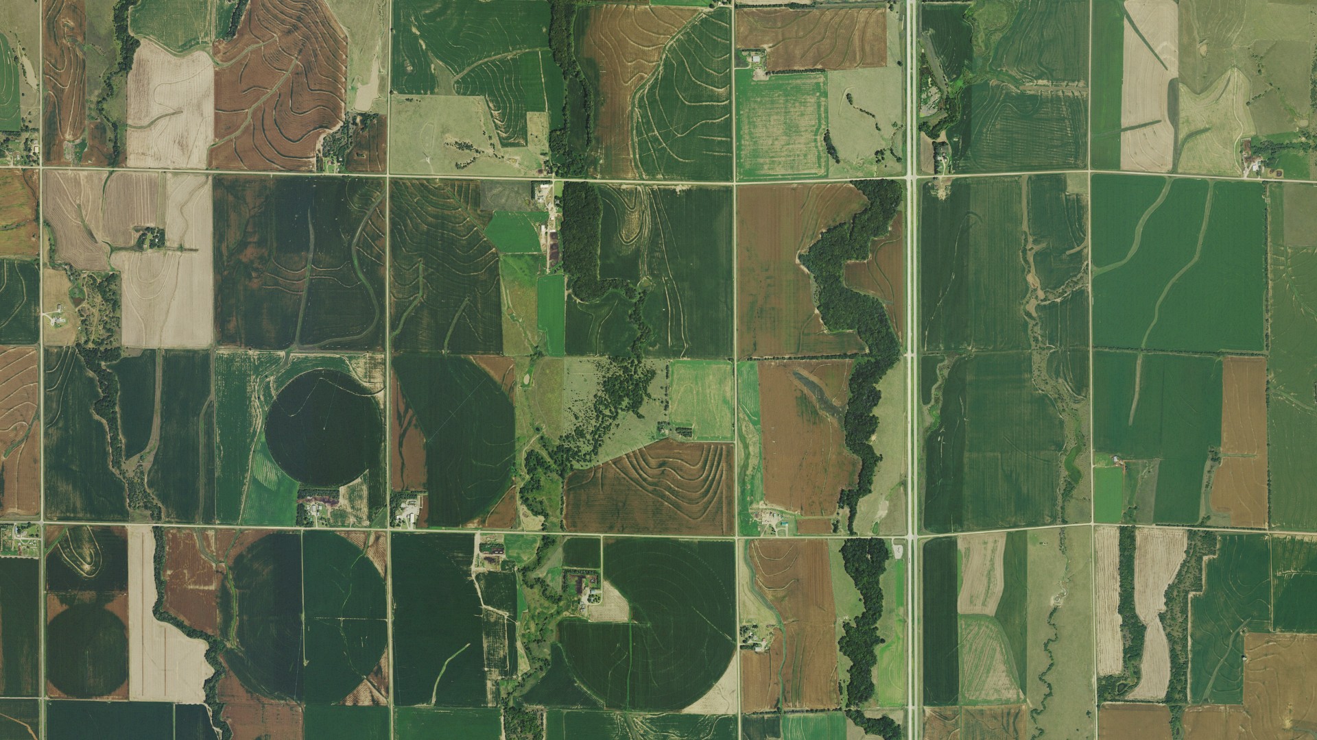 Aerial view of land around Sibley, Kansas