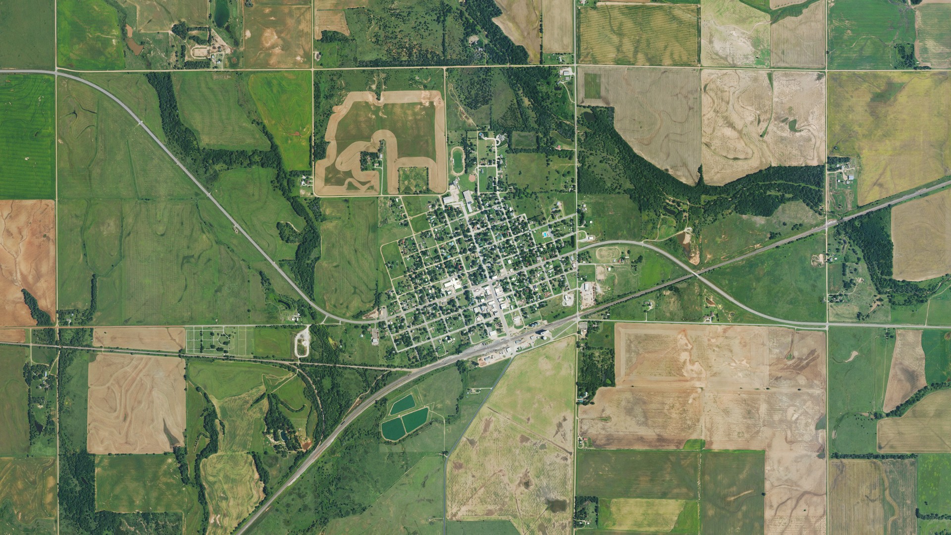 Aerial view of land around Attica, Kansas