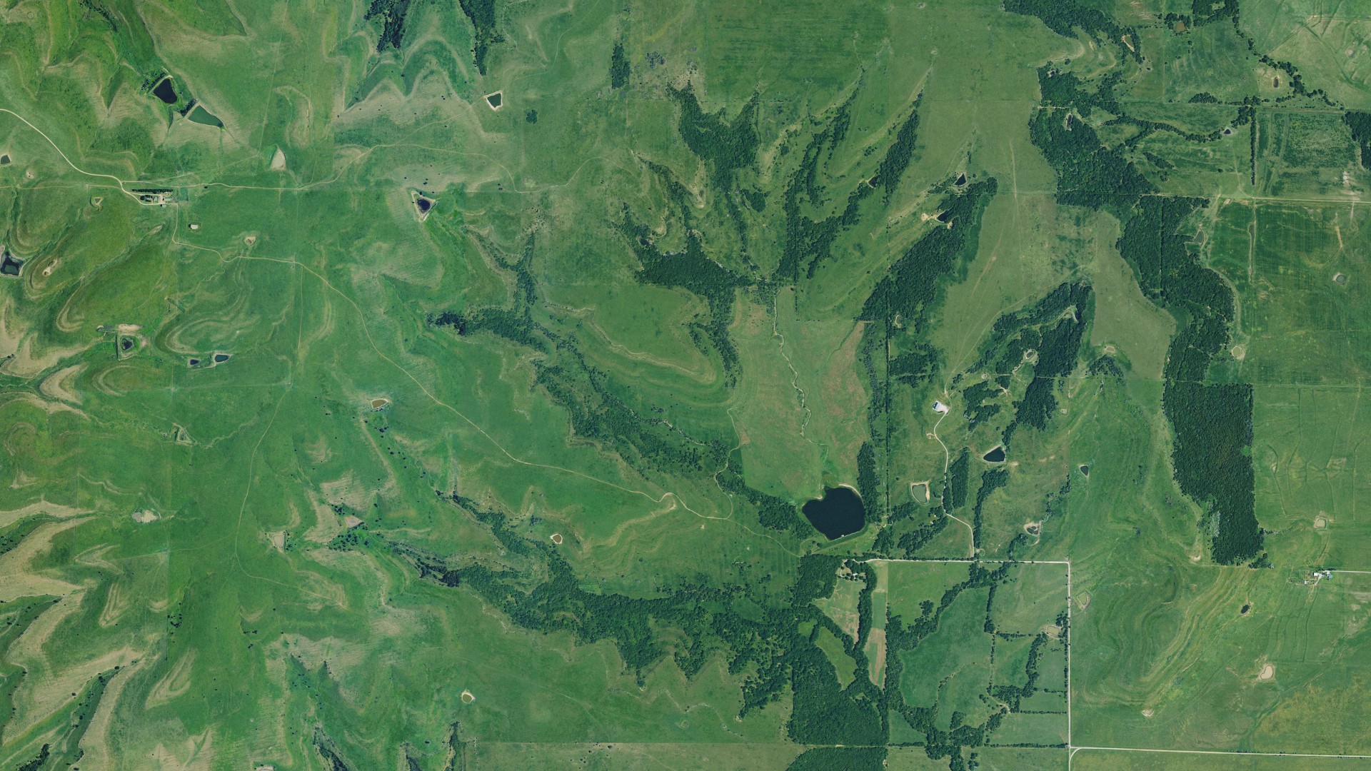 Aerial view of land around Cedar, Kansas