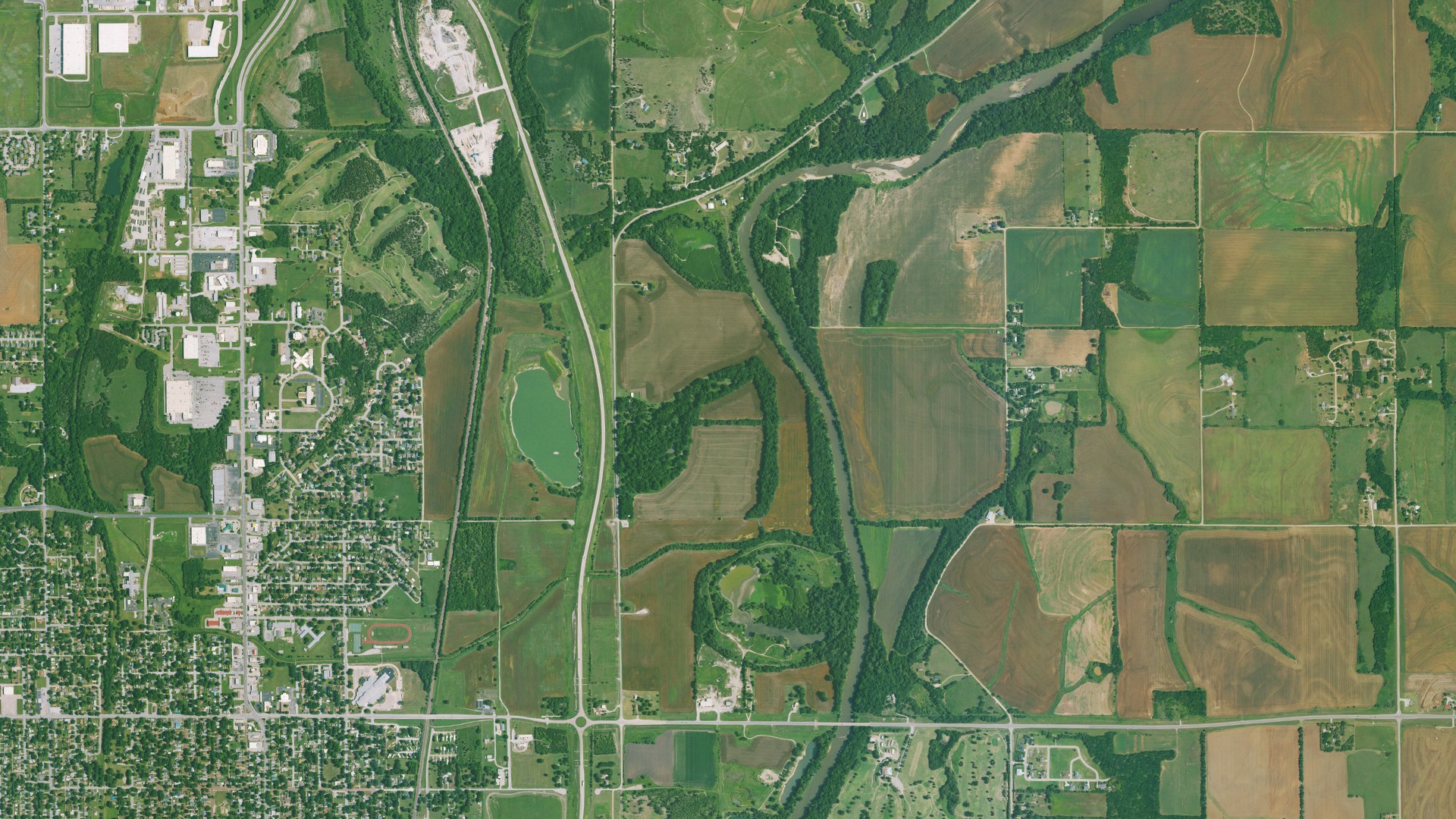 Aerial view of land around Creswell, Kansas