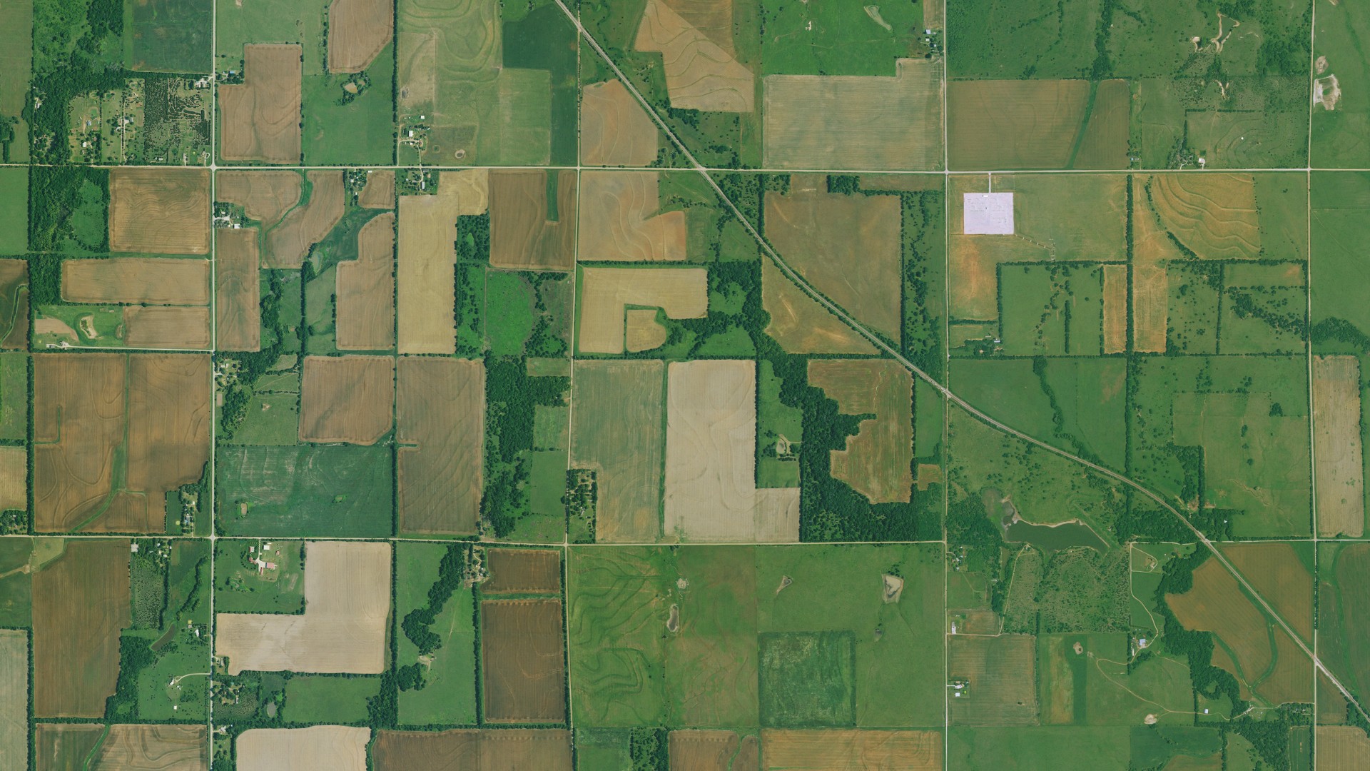 Aerial view of land around Ninnescah, Kansas