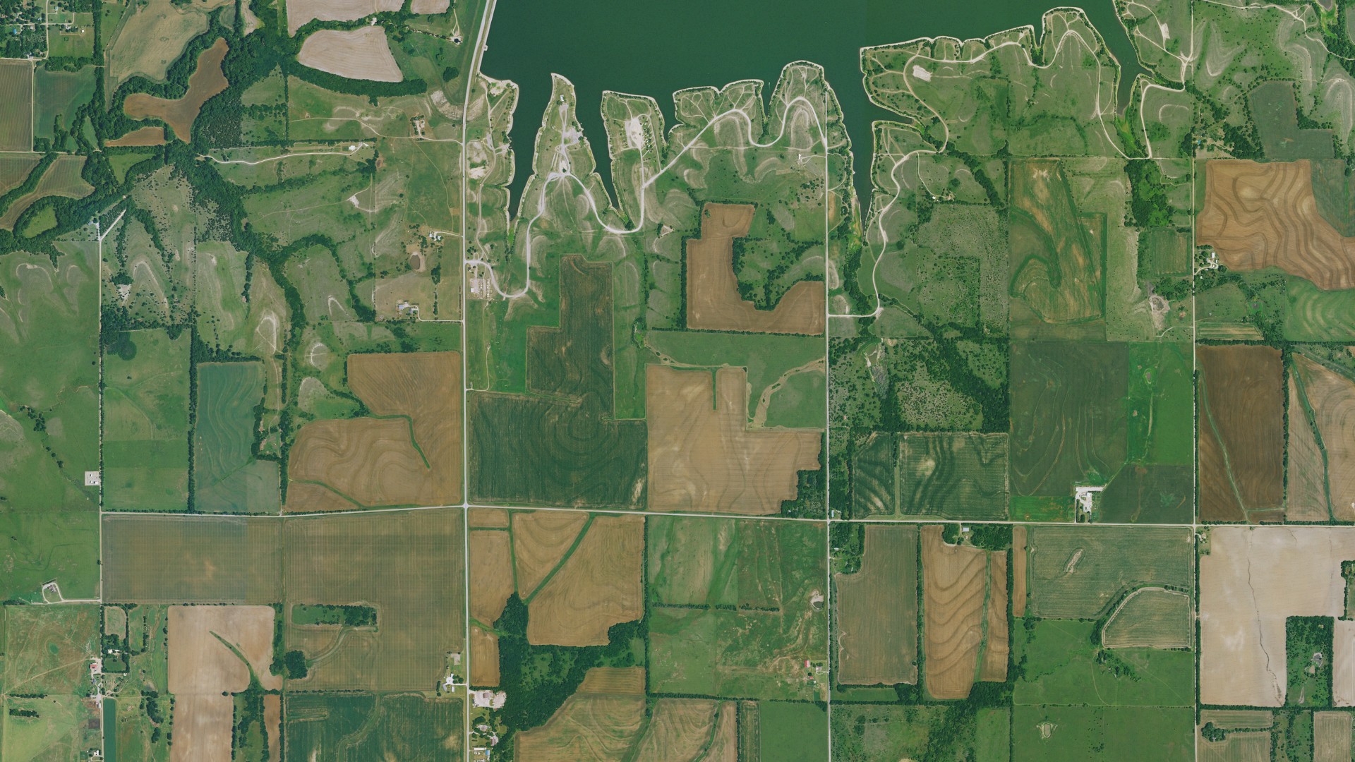 Aerial view of land around Salem, Kansas