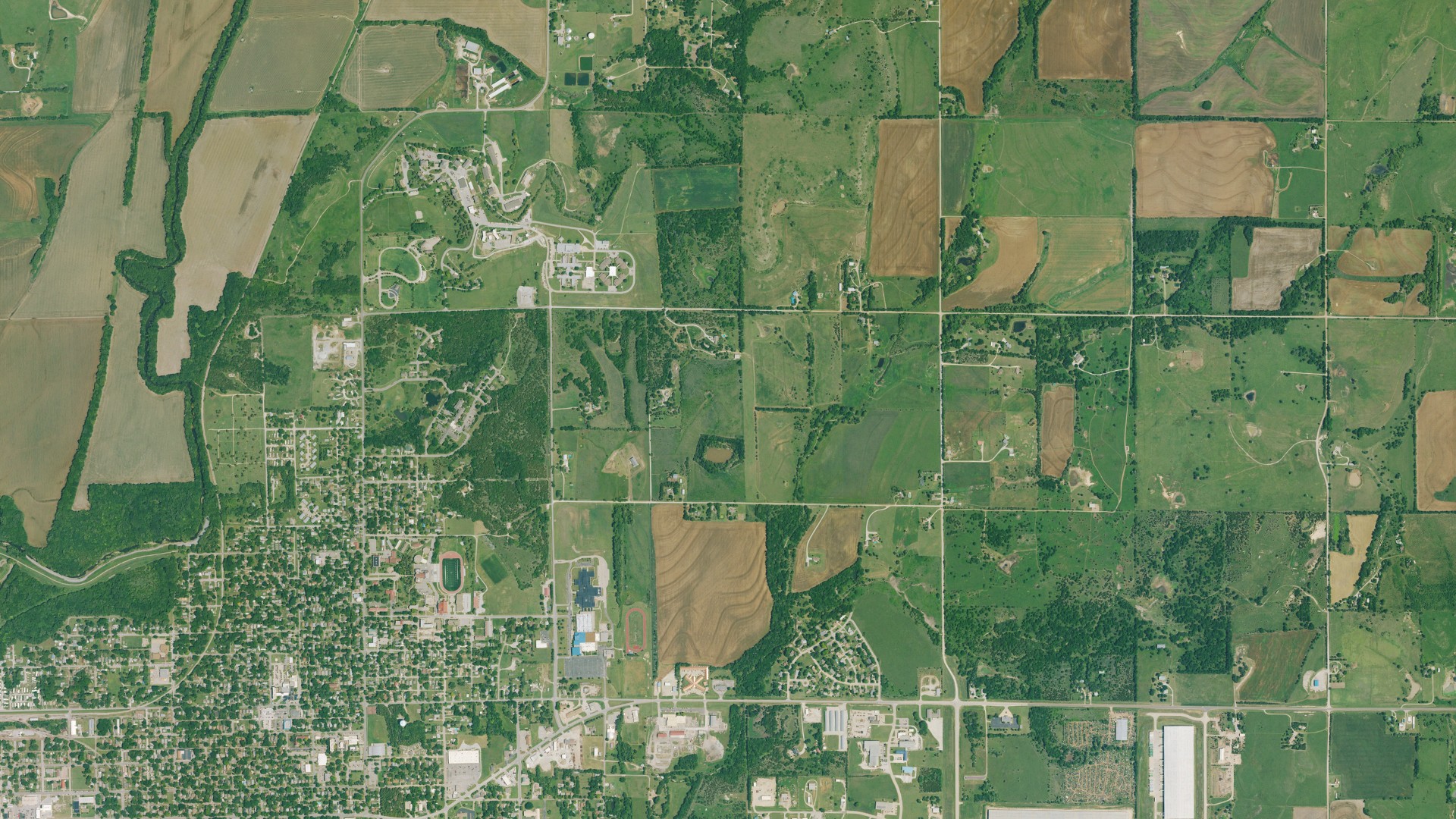 Aerial view of land around Walnut, Kansas