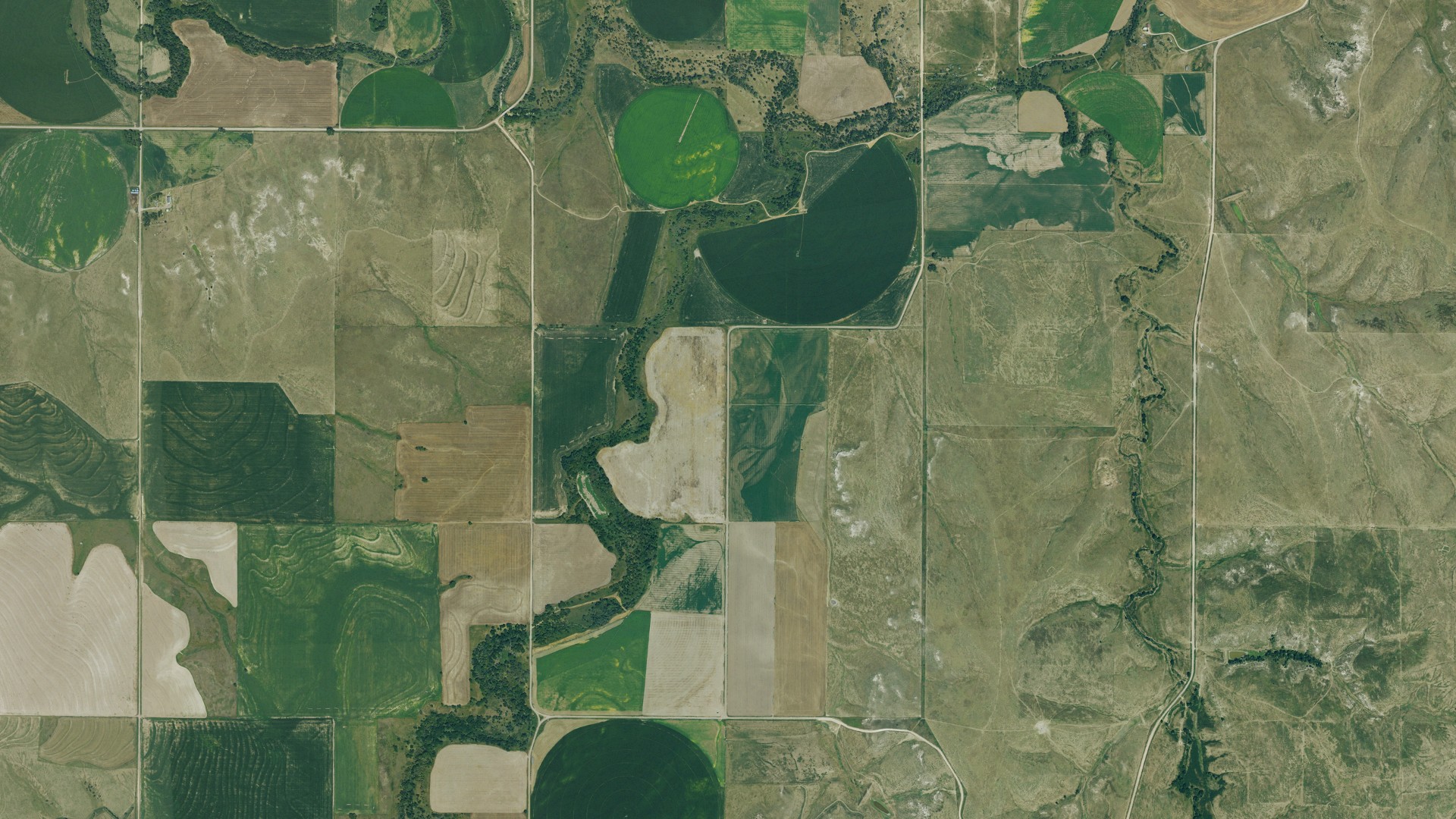 Aerial view of land around Oberlin, Kansas