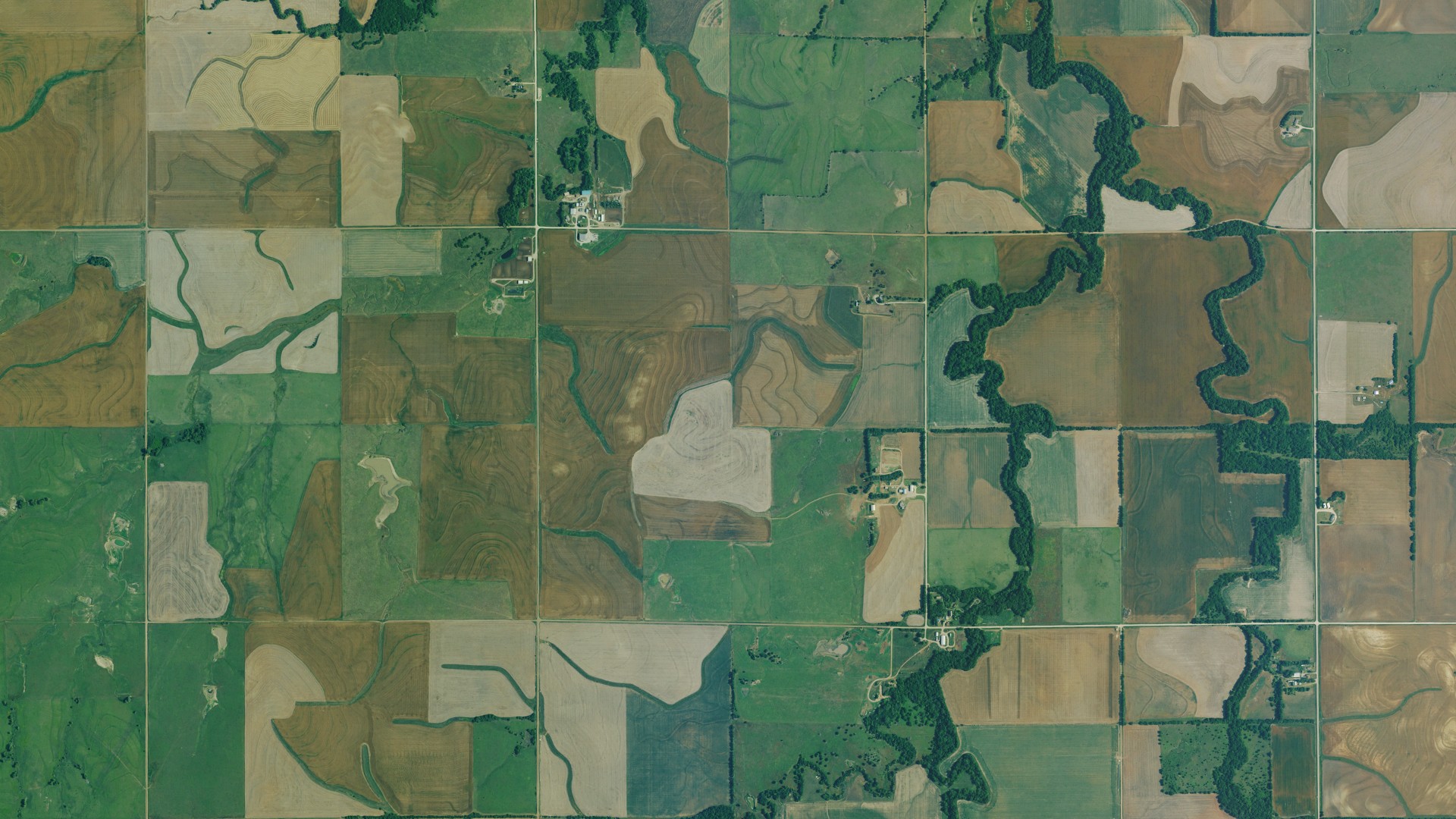 Aerial view of land around Wheatland, Kansas