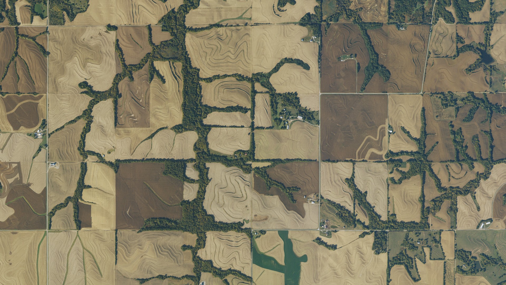 Aerial view of land around Iowa, Kansas