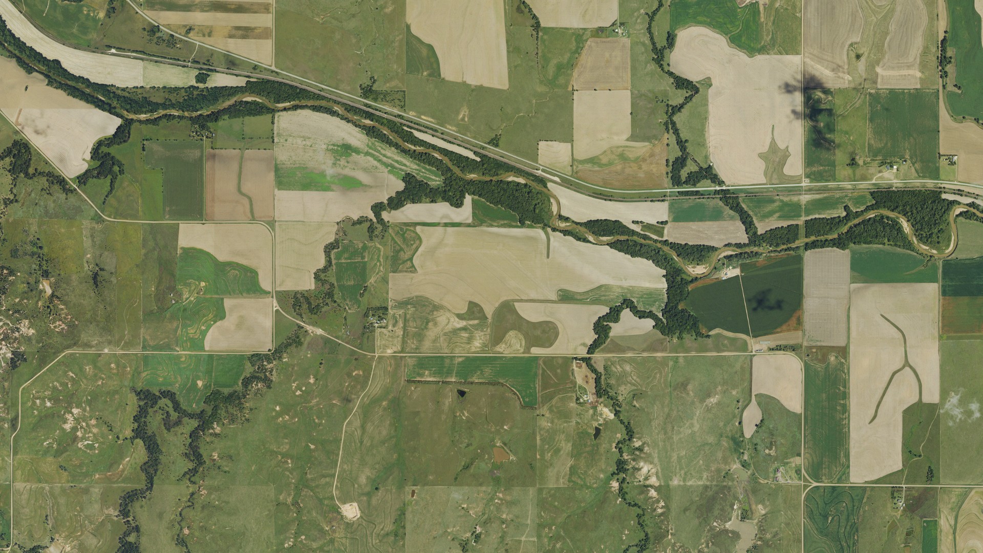 Aerial view of land around Black Wolf, Kansas