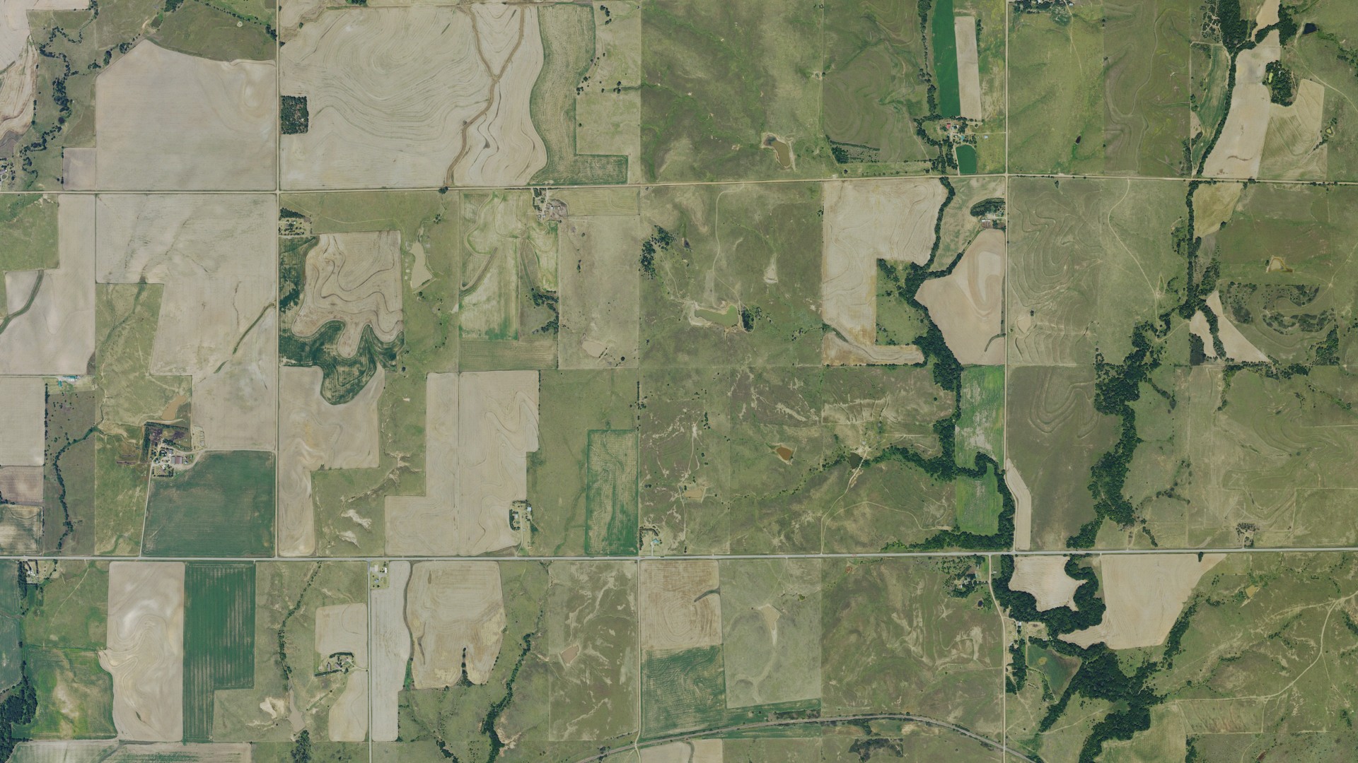 Aerial view of land around Clear Creek, Kansas